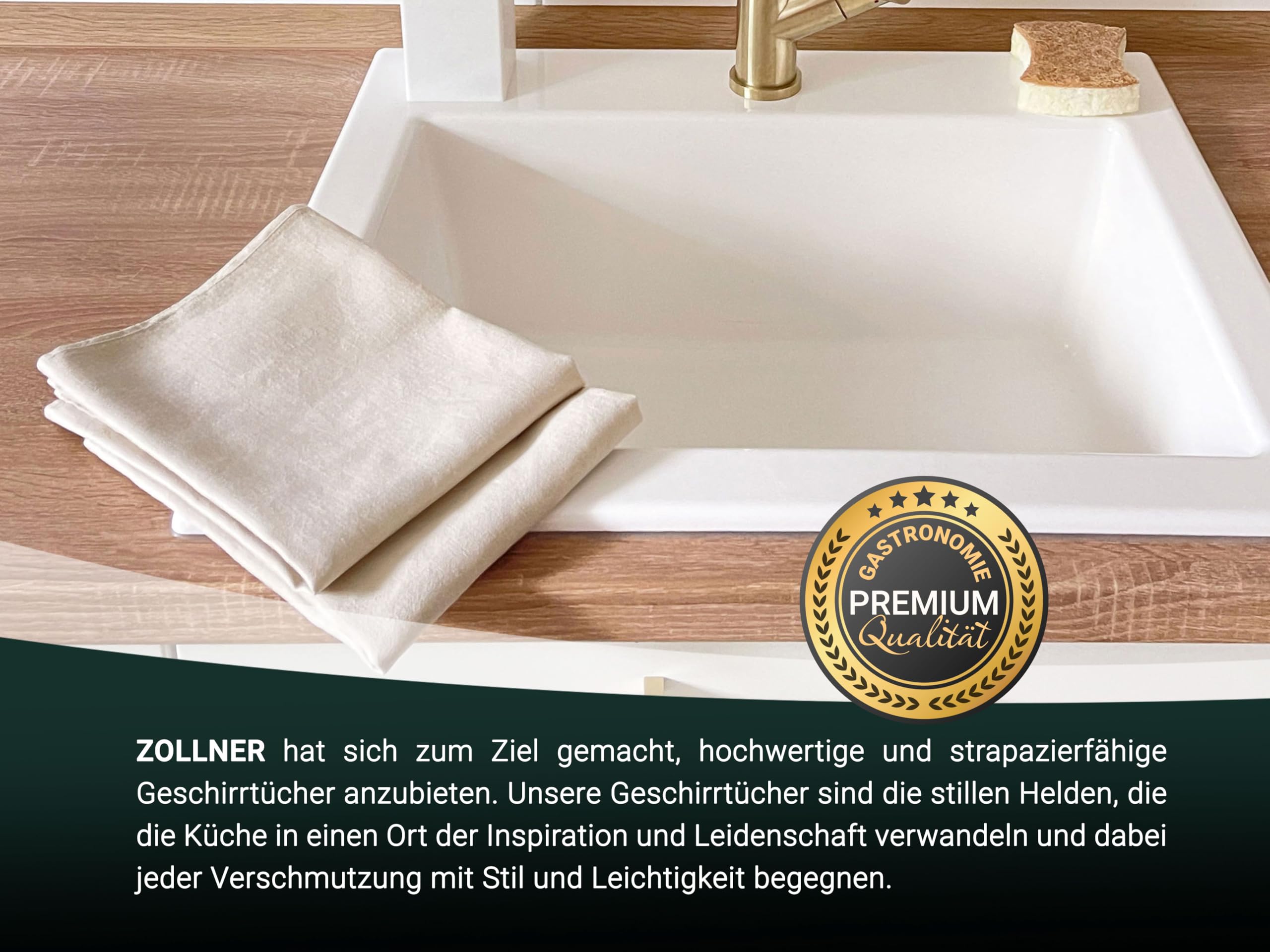 ZOLLNER 4er Set Geschirrtücher, Küchentücher, 50x70 cm, Halbleinen, Natur