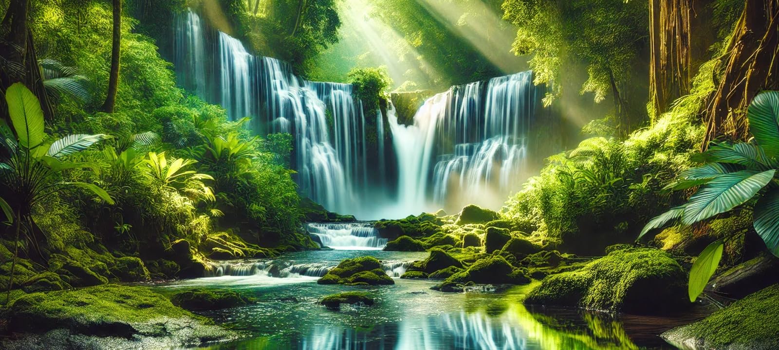 Dschungel-Wasserfall-Garagentorbanner – Tropischer Regenwald-Hintergrund – Wetterfest & Wiederverwendbar Für Partys & Dekoration