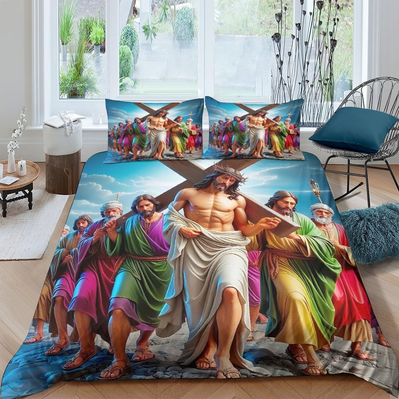 Housse de couette Jésus fermeture éclair pour un lit King Size facile à border sans plis