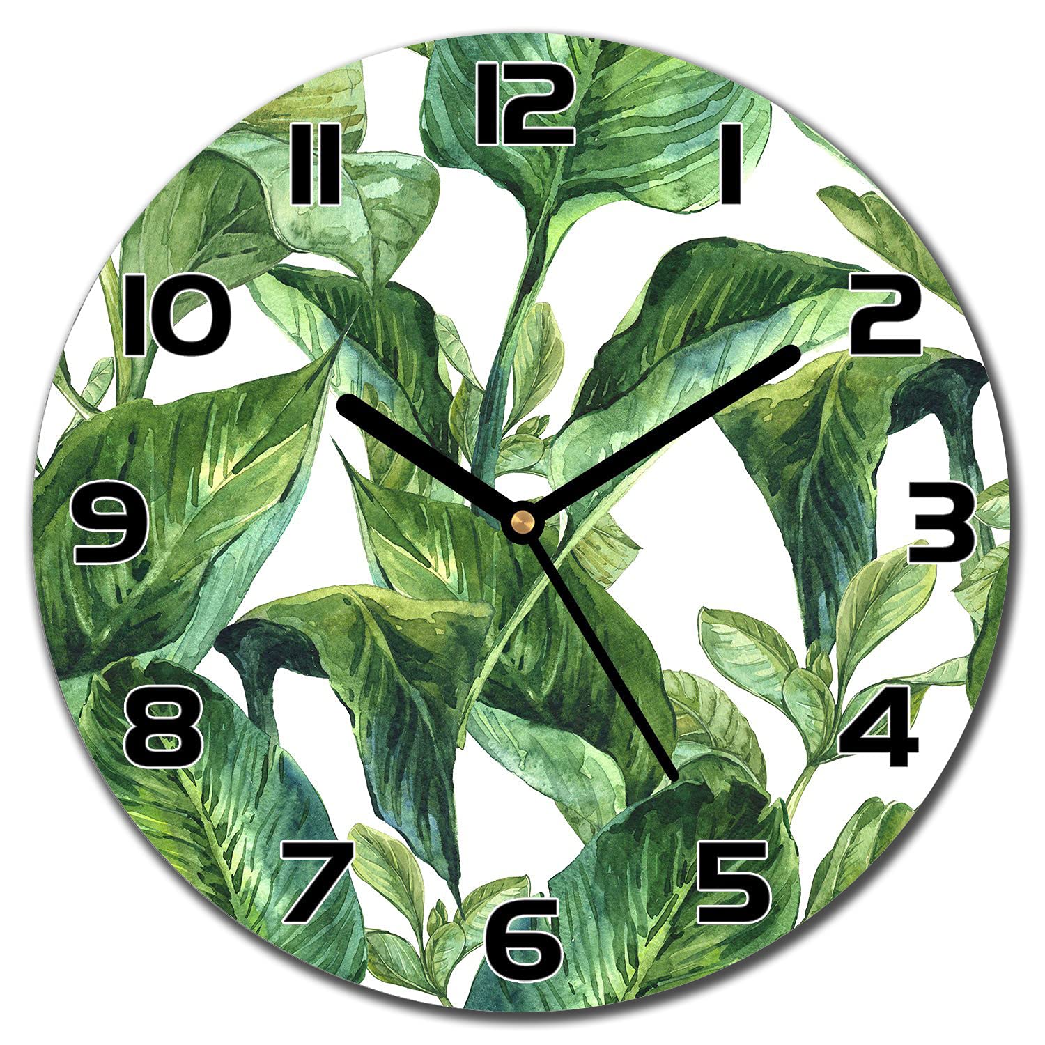 Horloge en verre silencieuse avec aiguilles noires lisibles pour cuisine et salon
