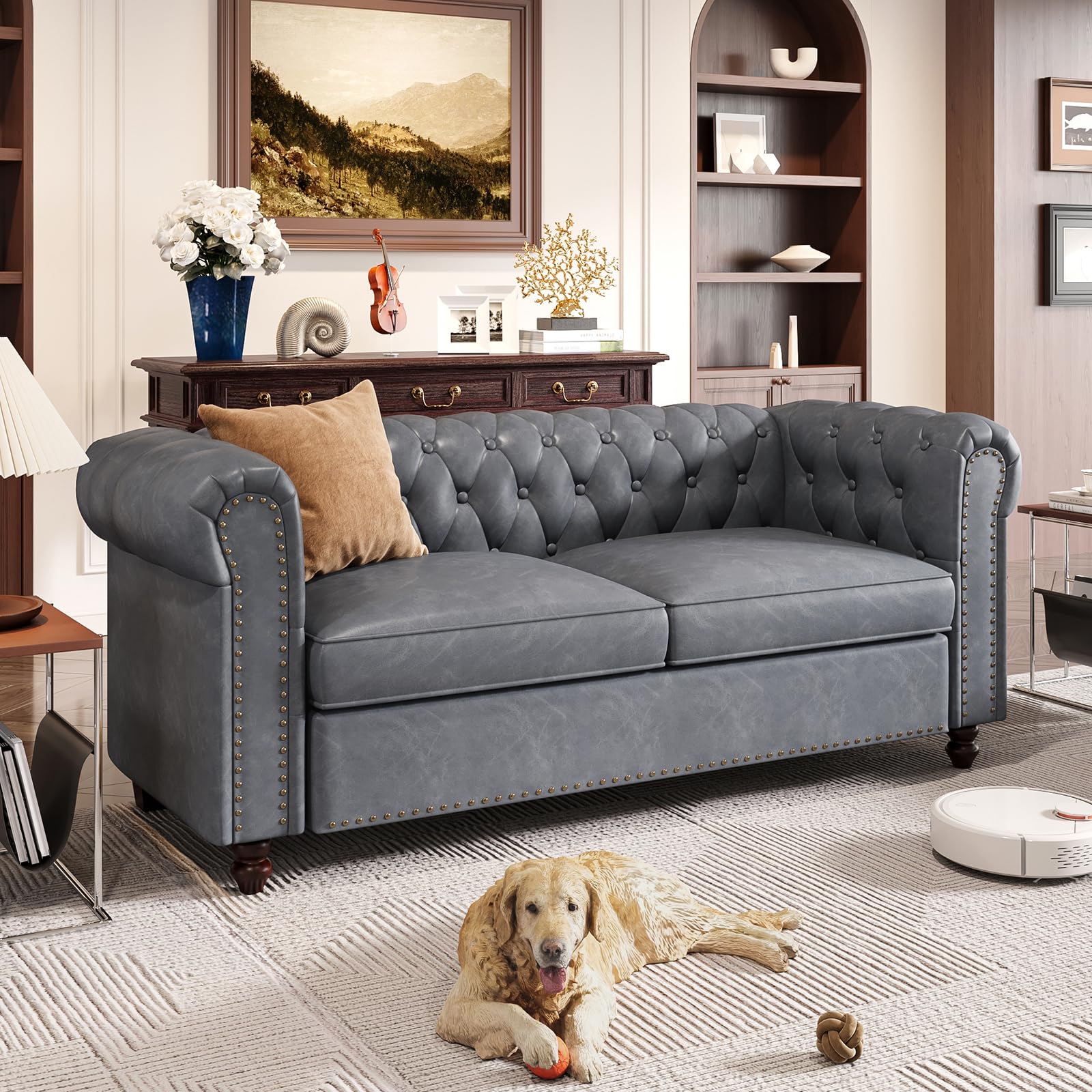 ピース　チェスターフィールド　アメリカ Amazon.com: FiveWillowise 72 Inch Couch, Chesterfield Faux