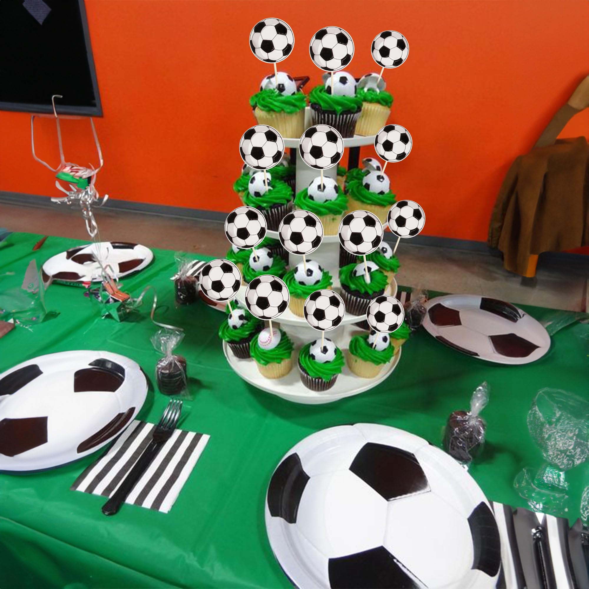 36 Topper Per Cupcake A Tema Calcio – Decorazioni Per Torta Compleanno Con Stuzzicadenti – Pallone Da Calcio 9,6x4,8 Cm - 3