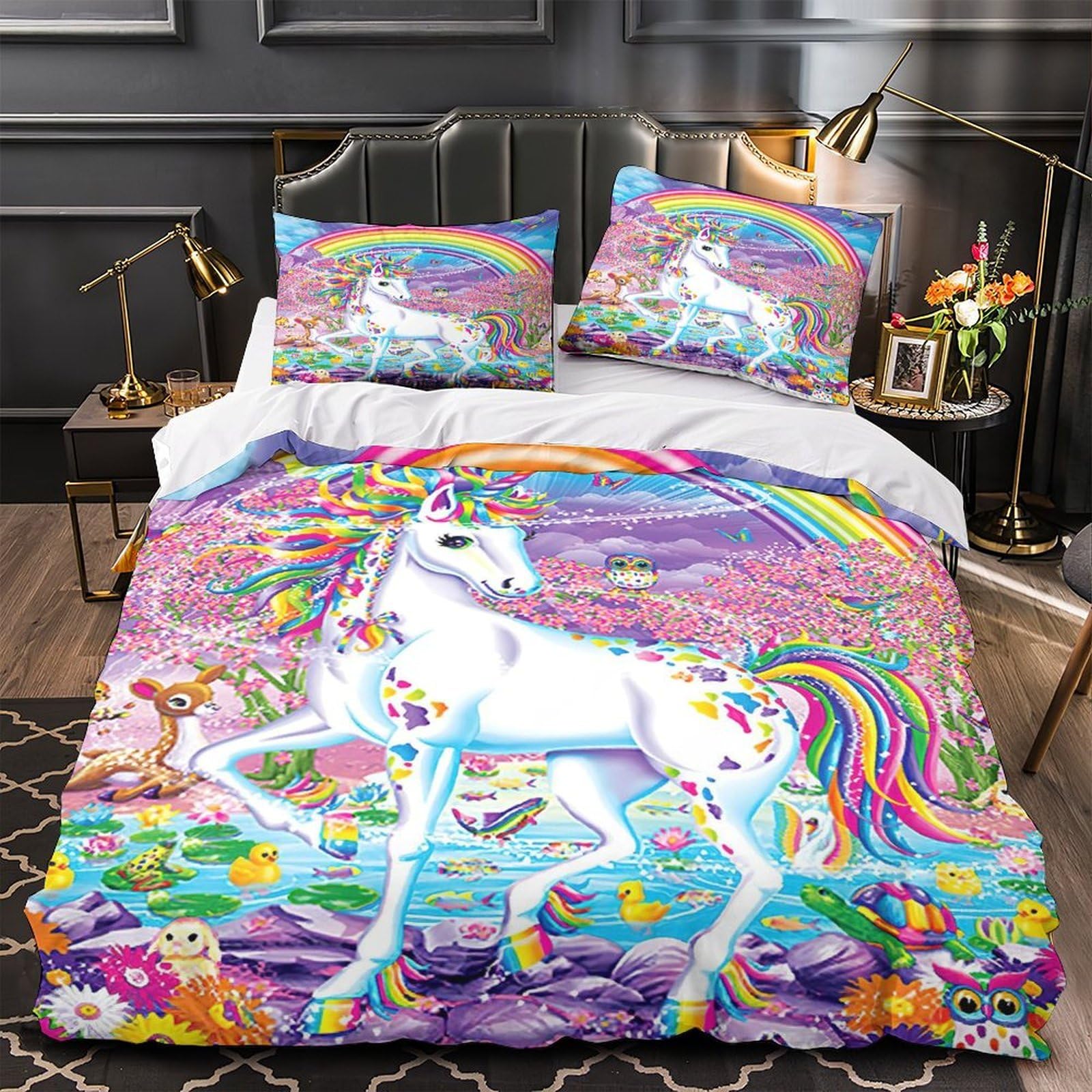 Housse de Couette Licorne Arc-en-Ciel pour Chambre Enfant
