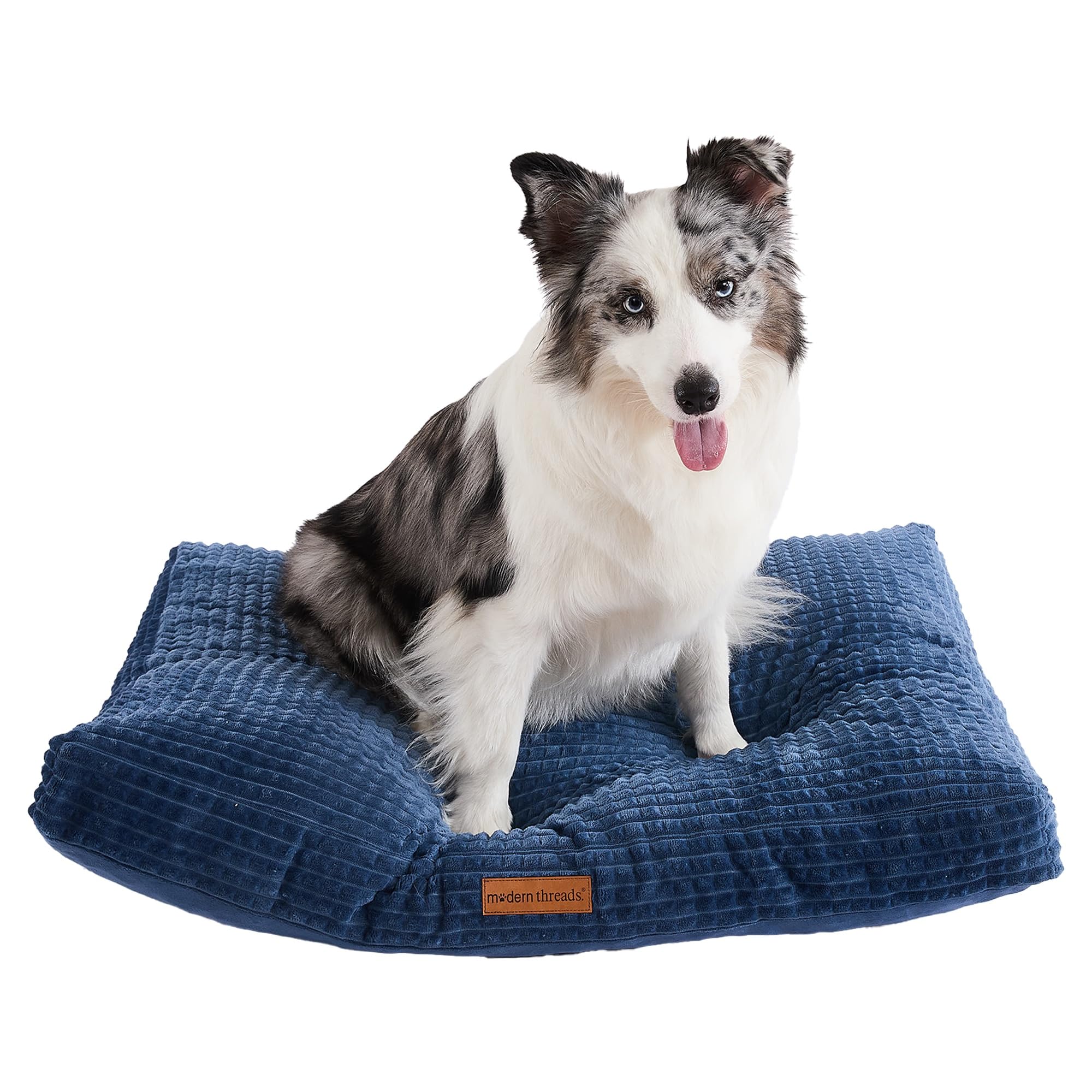 Modern Threads Ultra Plush Orthopedic Memory Foam Pillow Bed for Large Dogs with Supportive Filling and Stylish Textured Design, Blue, (36" L x 27" W x 4" Th)