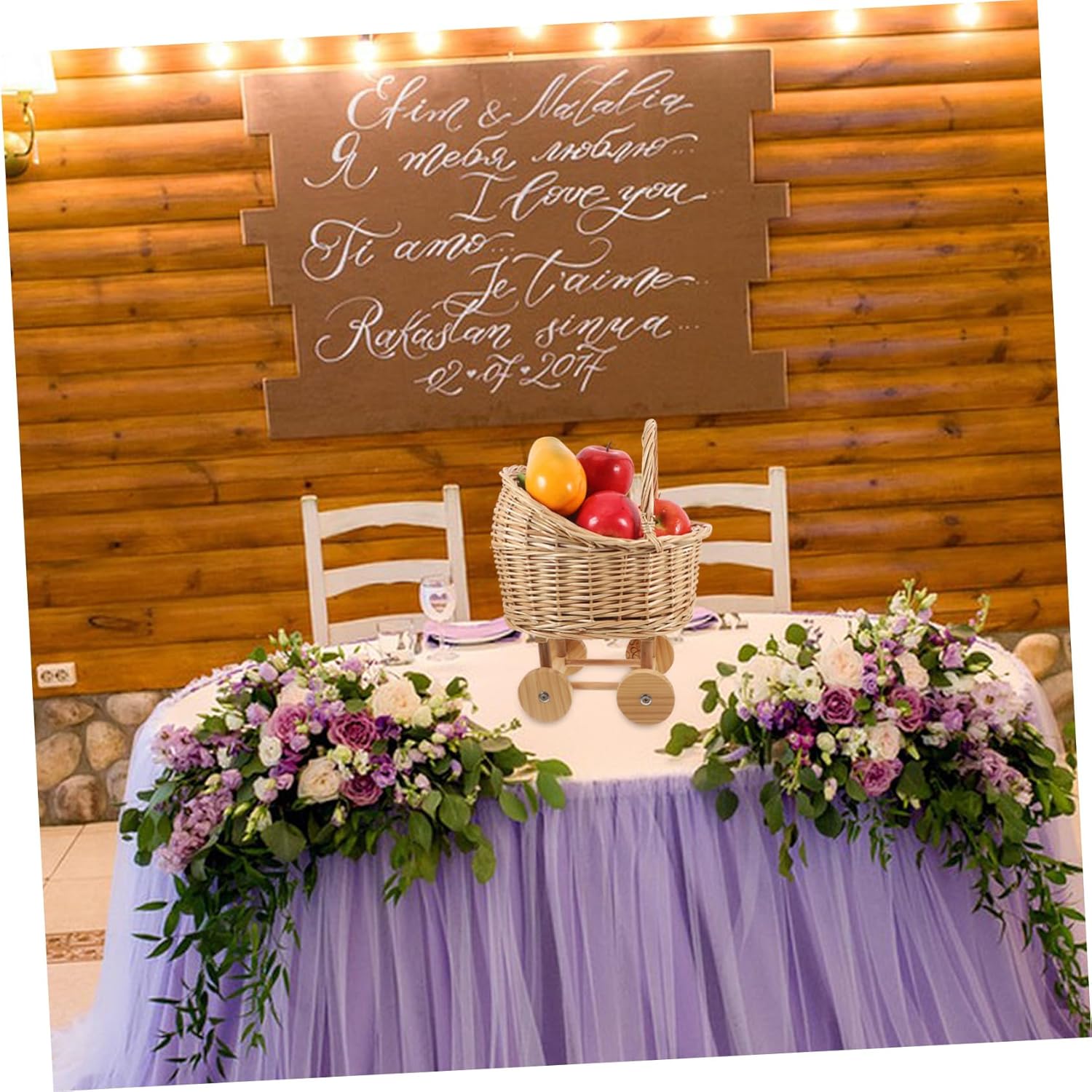 Vaguelly Woven Rattan Stroller Shaped Basket for Flowers Floral Basket with Handle for Weddings Showers and Party Decorations Rustic Design Versatile present