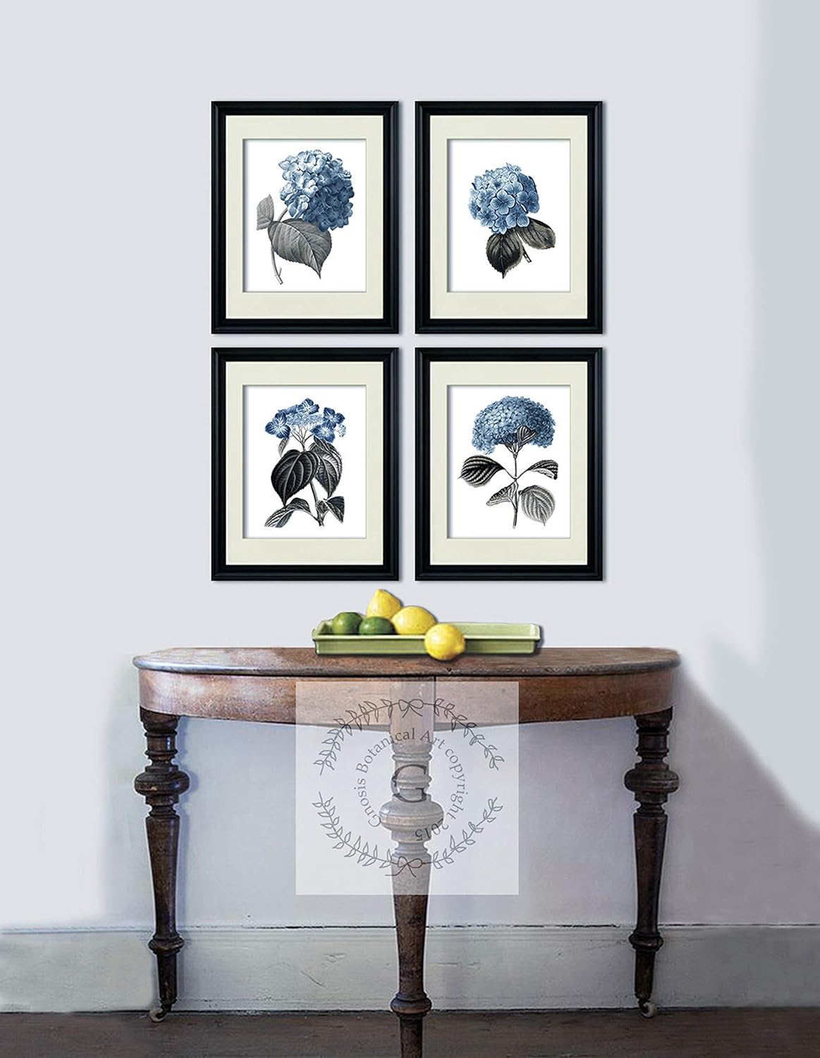 Gnosis Picture Archive Blue Hydrangea Flowers Botanical Prints Set of 4 Unframed Farmhouse Decor Wall Art