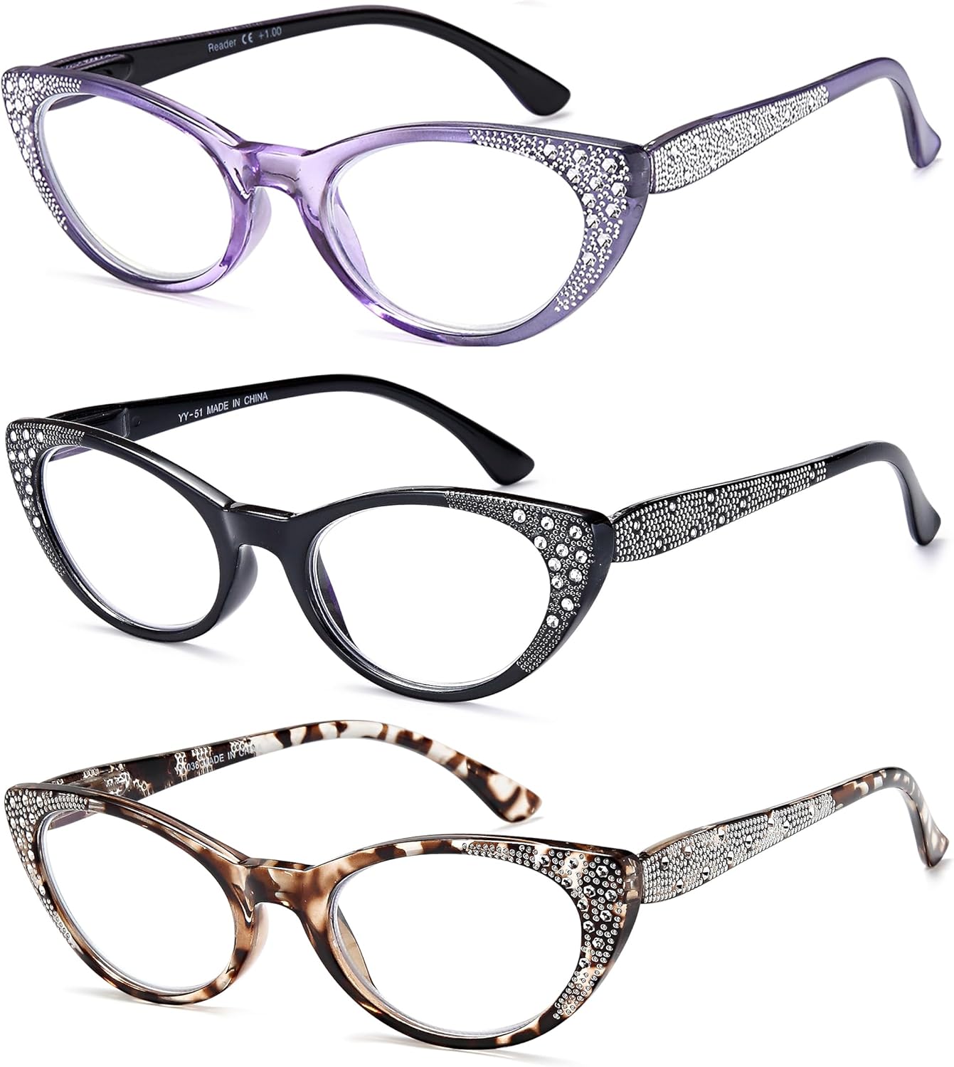 EYEURL 3-Pack Cat Eye Reading Glasses for Women Blue Light Glasses Fashion Computer Readers with Spring Hinge Anti-Glare Readers for Women 1.5 - Image 2
