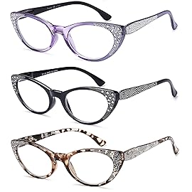EYEURL 3-Pack Cat Eye Reading Glasses for Women Blue Light Glasses Fashion Computer Readers with Spring Hinge Anti-Glare Readers for Women 2.5