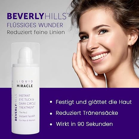 Beverly Hills Liquid Miracle Instant Facelift Serum Anti-Aging Augencreme gegen Augenringe & Falten Glättendes Skincare Serum mit Argireline Peptiden für Männer & Frauen 30ml