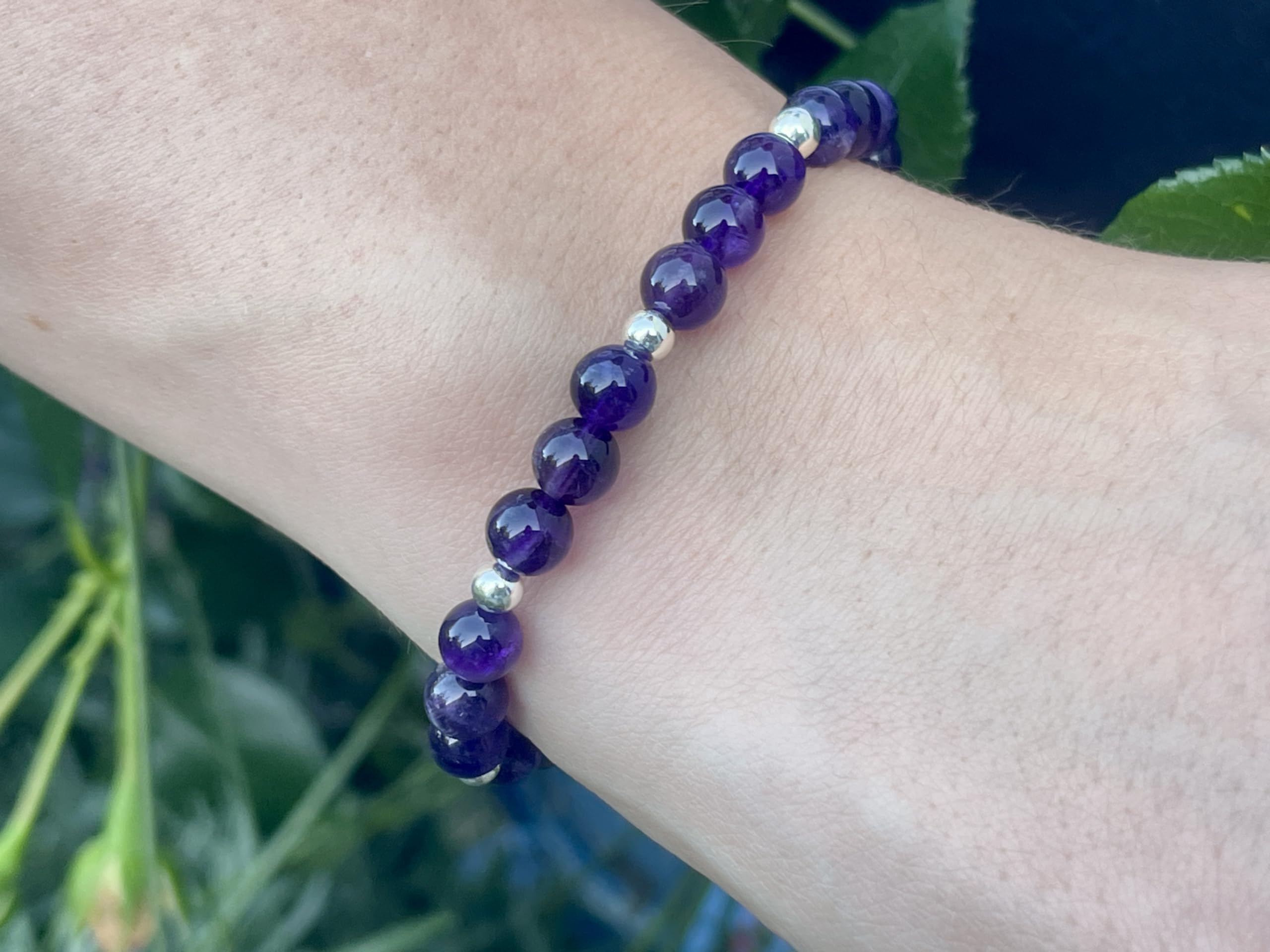 Amethyst Armband Perlen echt 6mm mit Edelstahlperlen 4mm Silber Gold Roségold oder Ionisiert - Handmade Perlenarmband Wahre Liebe Inspiration Energie Spiritueller Schmuck Unisex