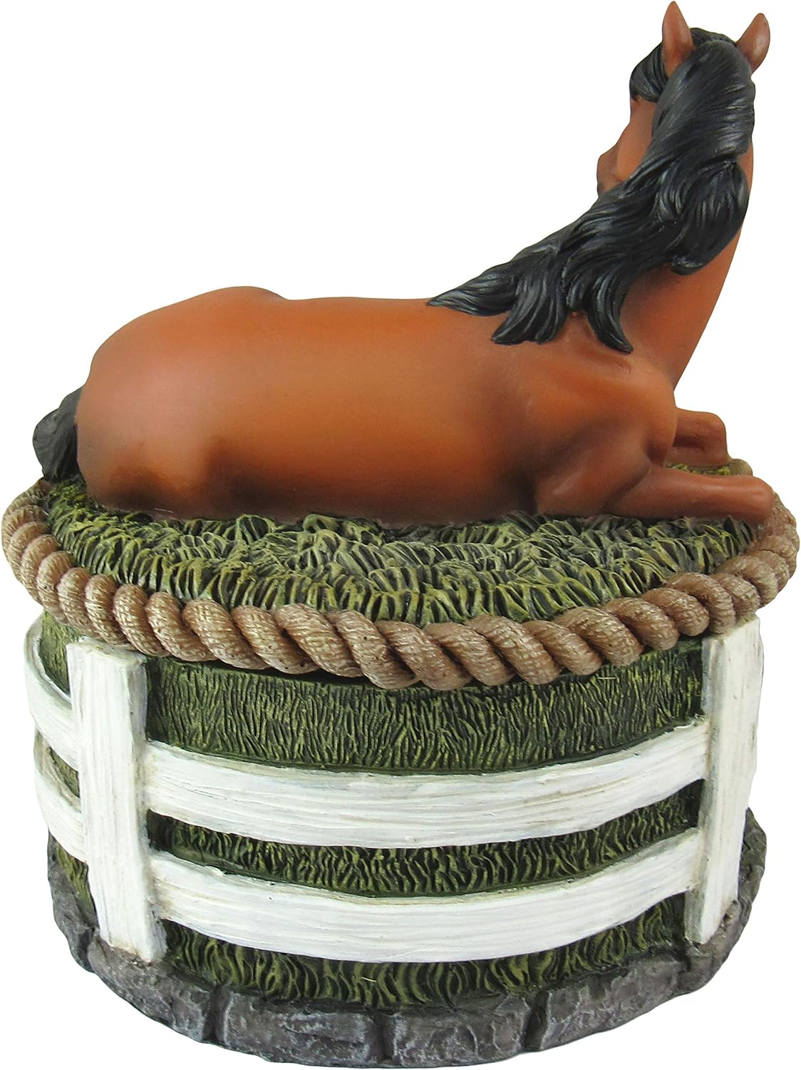 DWK - Stallion Stash - Beautiful Brown Standard Bay Horse with Black Mane Country Western Figurine Sculpture Stash Trinket Keepsake Jewelry Storage Box Home Decor Accent and Office Accessory, 5.5-inch