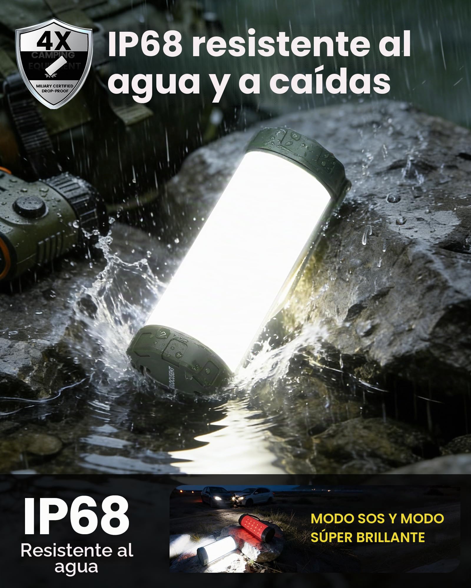 Glocusent Lámpara Camping LED 1200LM 5000mAh 120h IP68 Impermeable Recargable