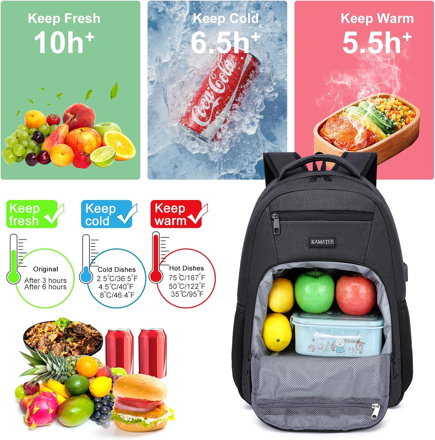 Insulated Lunch Backpack for Men & Women, Water Resistant Cooler Bag with Easy to Clean Design, Large Travel Business Backpack Fits 17 Inch Laptop, Work Backpack Gift