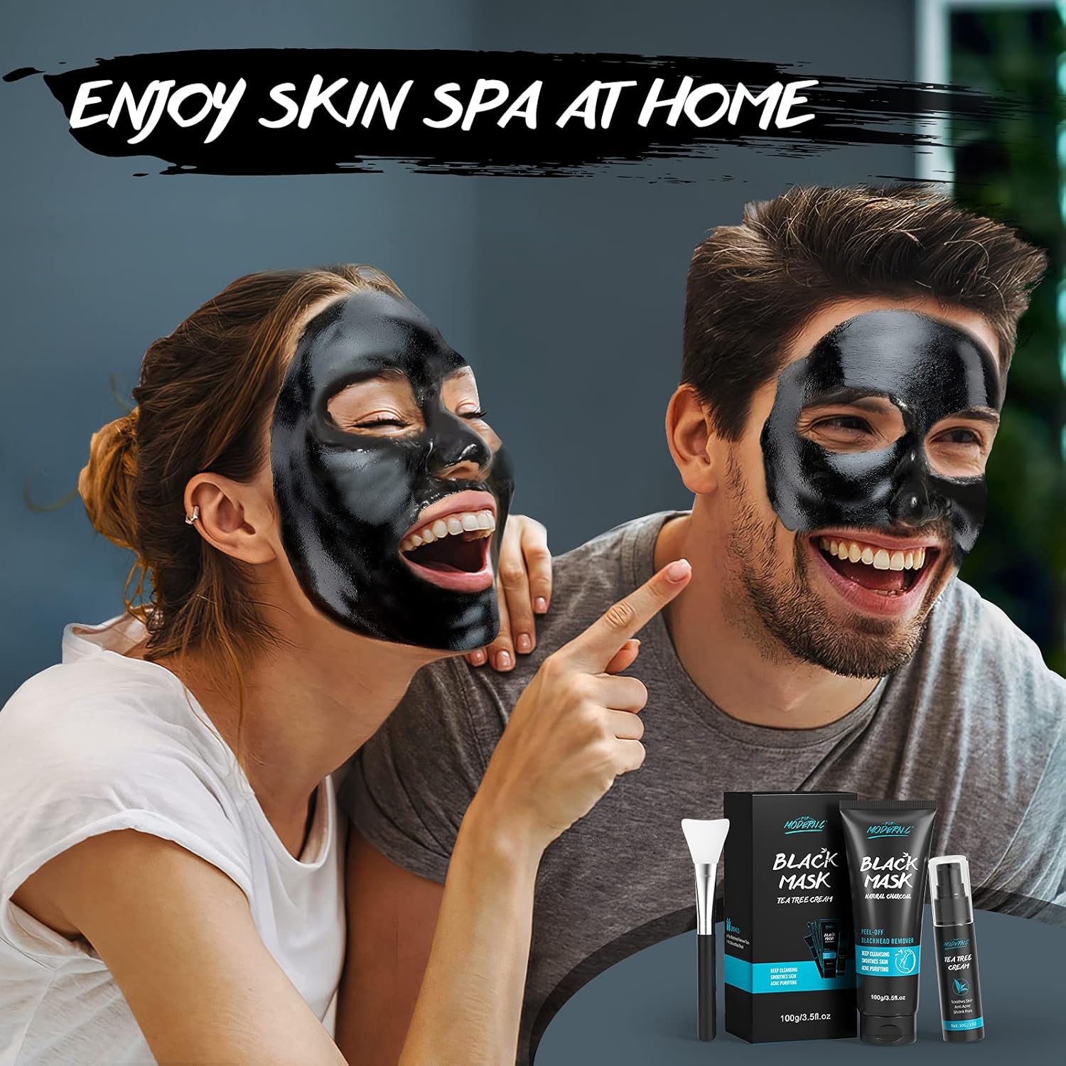 Blackhead Remover Mask with Tea Tree Cream Charcoal Peel Off Facial Mask Blackheads Whiteheads Removal Deep Cleansing Pore Purifying Acne Face Mask with Brush Pimple Extractor 4-in-1 Kit : Beauty & Personal Care