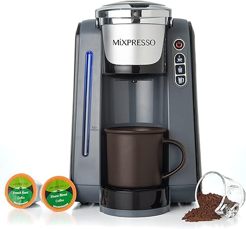 Vista 6 de Mixpresso Cafetera de una sola porción compatible con cápsulas K-Cup y café molido, cafetera K-Cup de una sola porción con 4 tamaños de preparación
