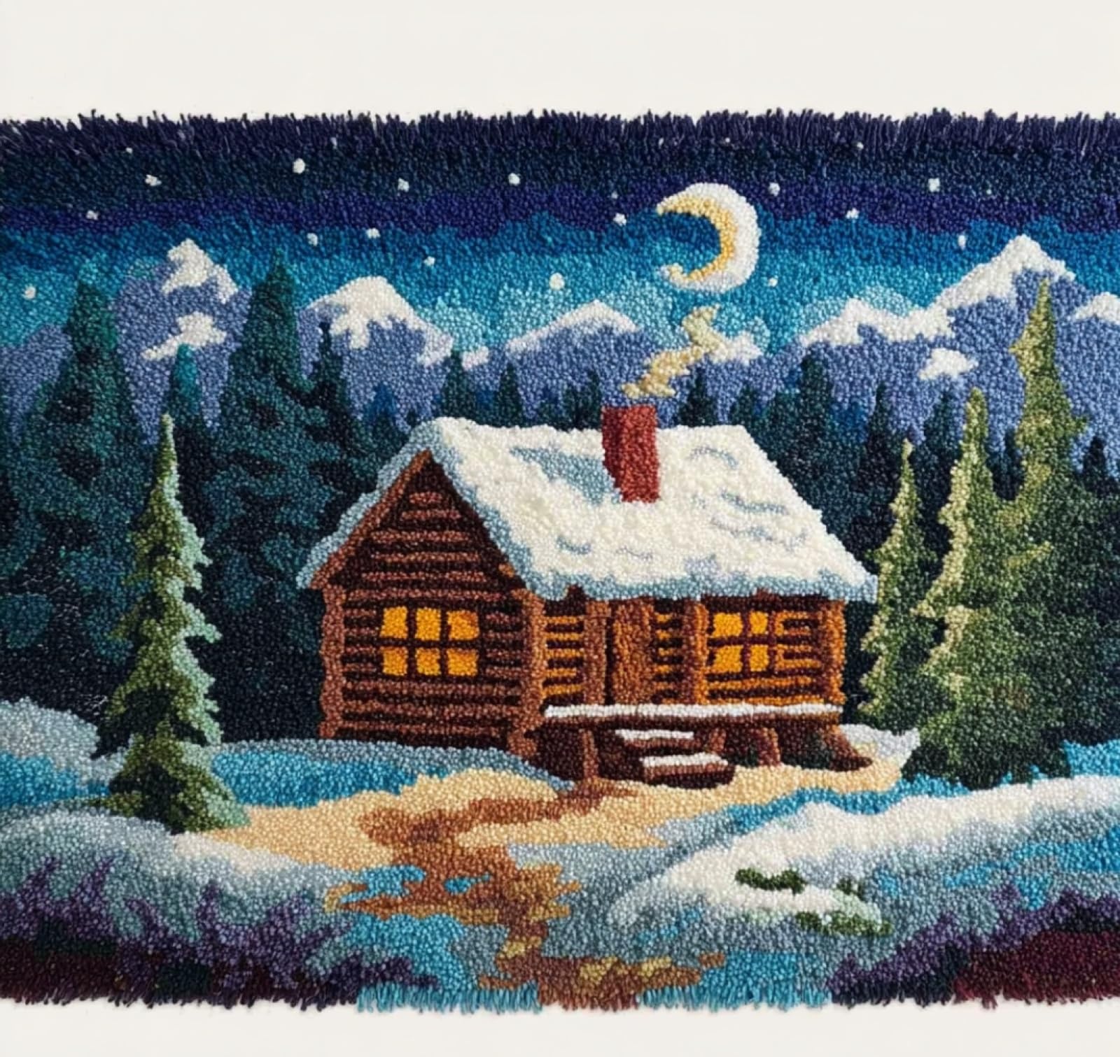 Wallphantom DIY Kit Alfombra Gancho De Pestillo,Escena nevada en la cabaña,Kit De Ganchillo Para Principiantes,Fabricación De Alfombras,Needlework Crafts Rug for Home Decor,80x115cm