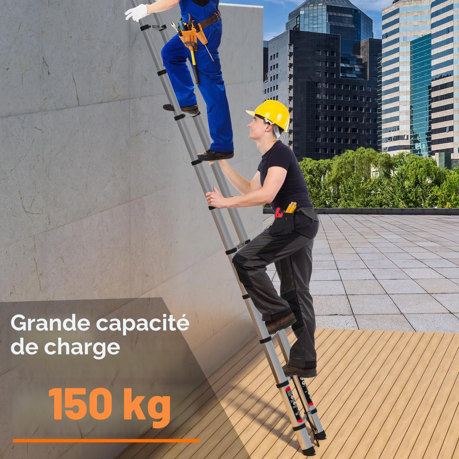 Échelle télescopique épaisse de 5 m avec crochets amovibles en acier inoxydable, extensible, pliable, plus solide que l'échelle en aluminium