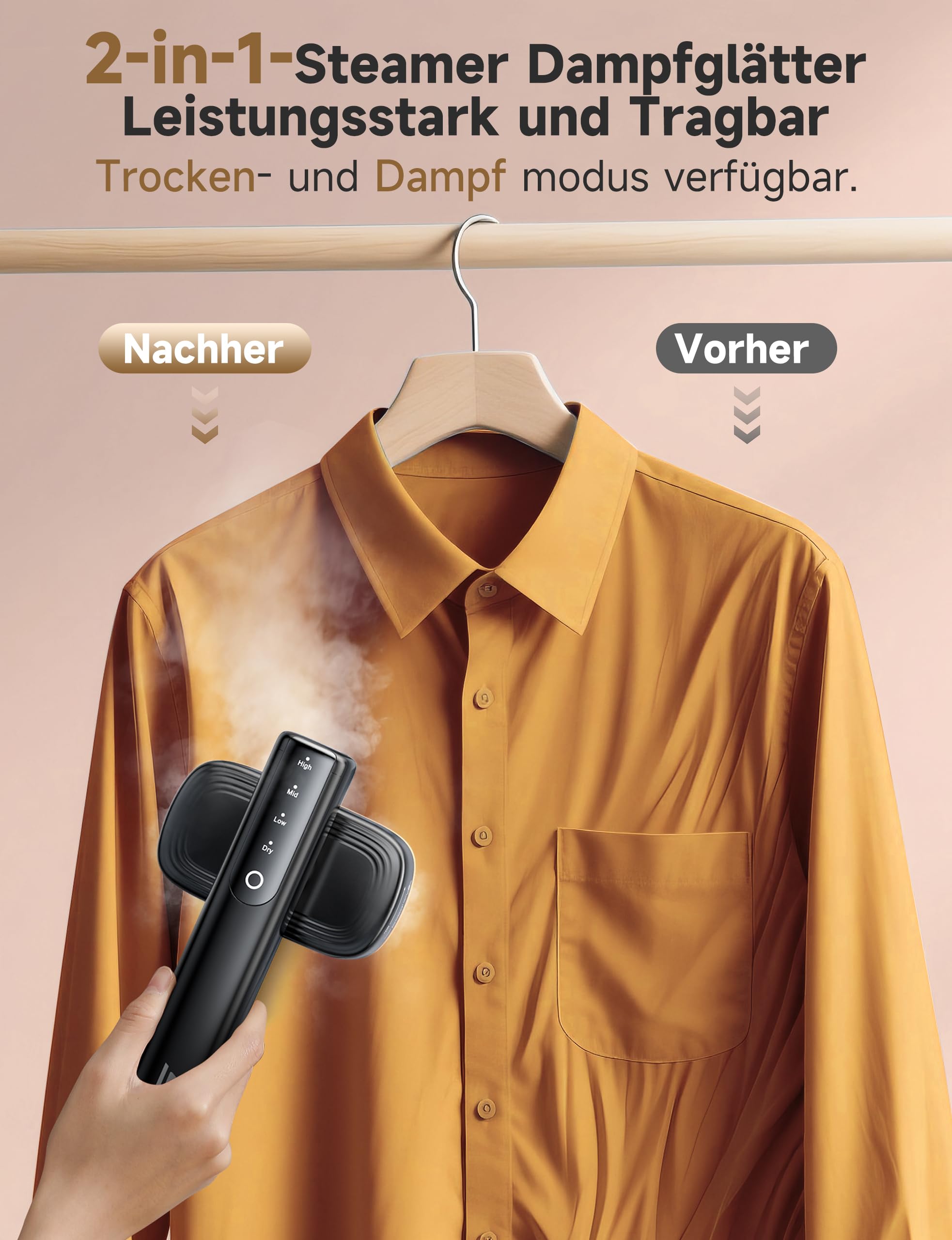 Sundu Dampfglätter, 1200W Steamer, Reisedampfglätter mit LED-Anzeige, Touch-Bedienung, Tragbarem Mini-Bügeleisen, 2.4 m langem Kabel, Reisebügeleisen Entfernt Falten durch Dampf Schnell und Effektiv - 3