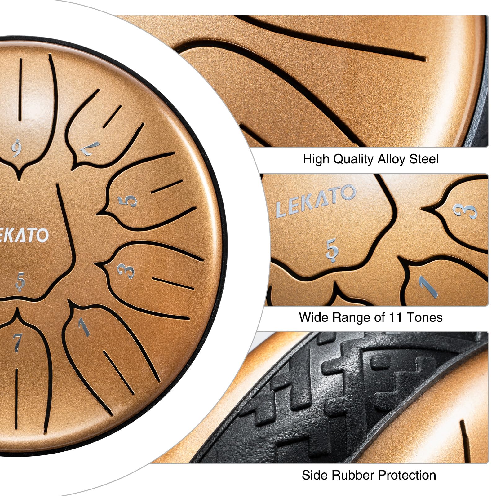 LEKATO Tamburo a percussione con chiave a D, 11 note, 15,2 cm, in acciaio Foglia oro albicocca, strumento a percussione per educazione alla meditazione, kit regalo per principianti