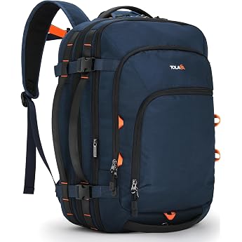 Tolaccea Travel Backpack Hand Luggage Airplane TSA Friendly Hand Luggage Backpack 35L-45L Travel Backpack for 15.6 Inch Laptop Travel Backpack for Weekender Trip Dark Blue