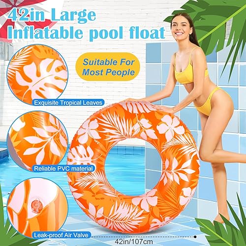 Miniatura 2 de ShinyRelief 4 tubos de piscina para adultos de 42 pulgadas, flotadores inflables grandes de 42 pulgadas, hojas tropicales, flotadores inflables para