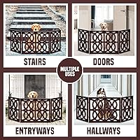 Vista 13 de Bundaloo Puerta independiente para perros, valla de madera decorativa expandible para perros pequeños a medianos, barrera para escaleras, puertas