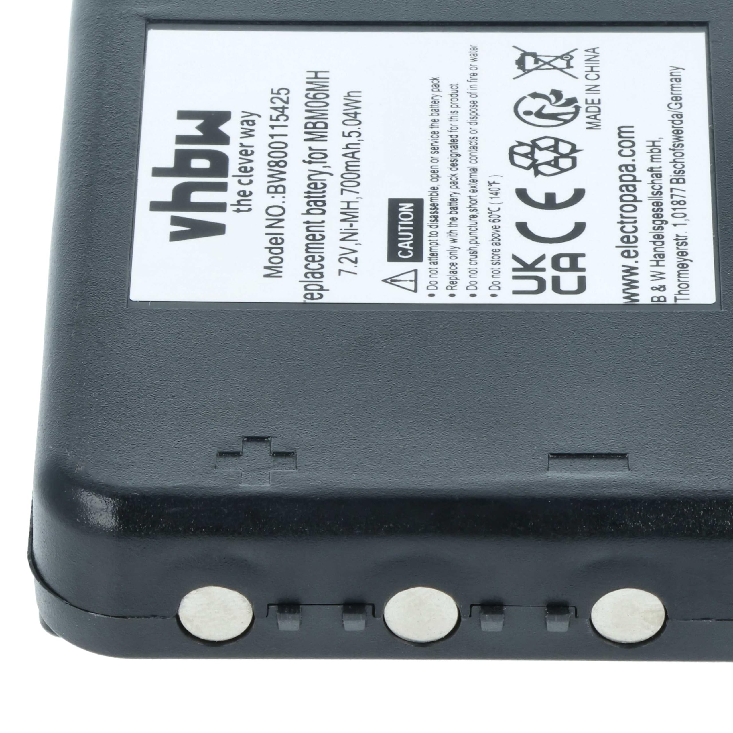 Autec MBM06MH 700mAh 7,2V NiMH batteria sostituisce radiocomando industriale vhbw
