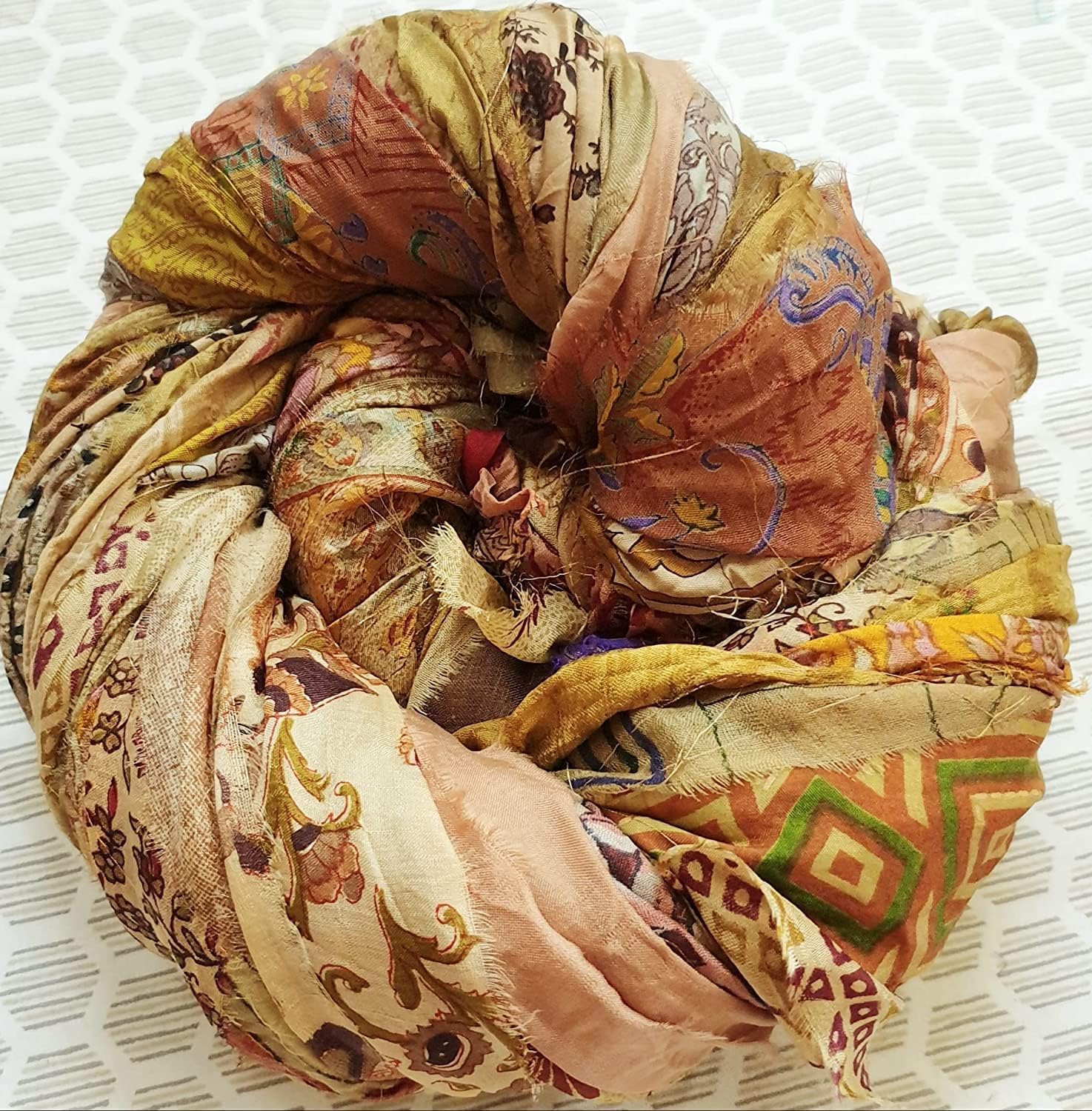 Photo 1 of Unstitched Silk Sari Ribbon Yarn Tassels SKEINS Dull Brown Shades Journal Scrapbook Craft Project Decor Strips India lot Beauty (21 Yards)