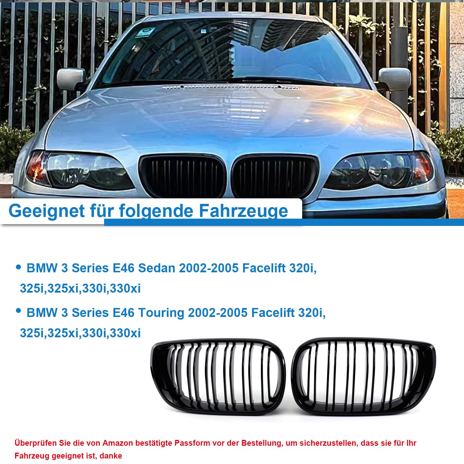 Gangying E46 Rejilla de riñón Delantero para BMW Serie 3 E46 Parrillas Negro Brillante Listón Doble E46 3 Series 4 Puertas 4D 2002-2005 LCI Facelift (No apto para 2 puertas Gangying E46 Rejilla de riñón Delantero para BMW Serie 3 E46 Parrillas Negro Brillante Listón Doble E46 3 Series 4 Puertas 4D 2002-2005 LCI Facelift (No apto para 2 puertas
