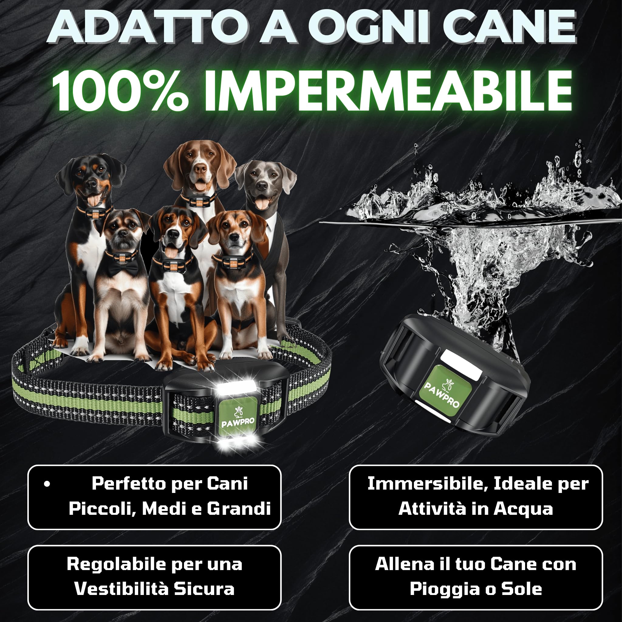 PAWPRO Collare di Addestramento, Conforme Nuova Legge Italiana Benessere Animale, Portata XXL 3 km, Modalità Luce Notturna, BIP Vibrazione Potenziata, Adatto Tutti Cani, Impermeabile (1 Collare)