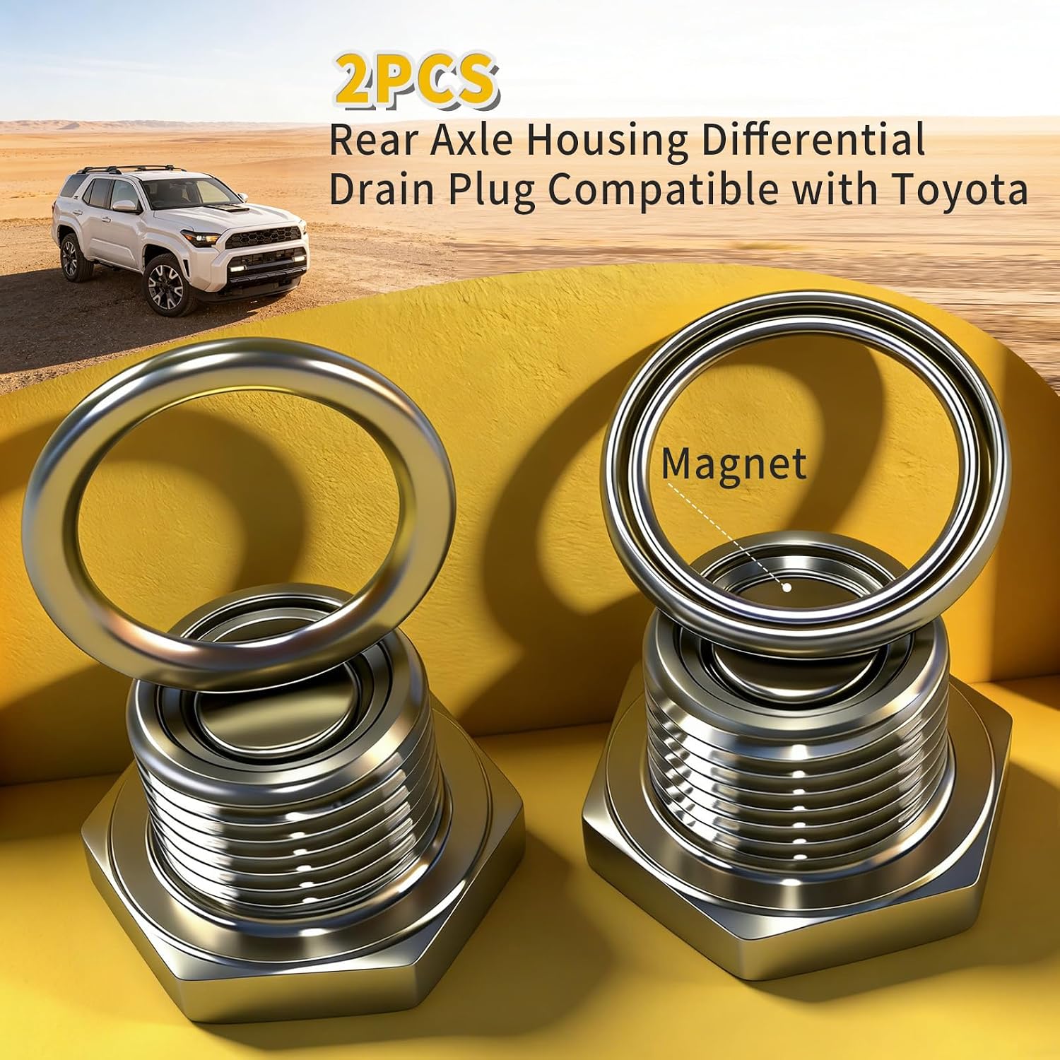Rear Differential Drain Plug (Stainless Steel) for Toyota 4Runner FJ Cruiser Matrix Pickup Trucks Previa Starlet Tacoma Tundra and Minivans Compatible with Models 470 RX300/330/350/350L (2-Pack)