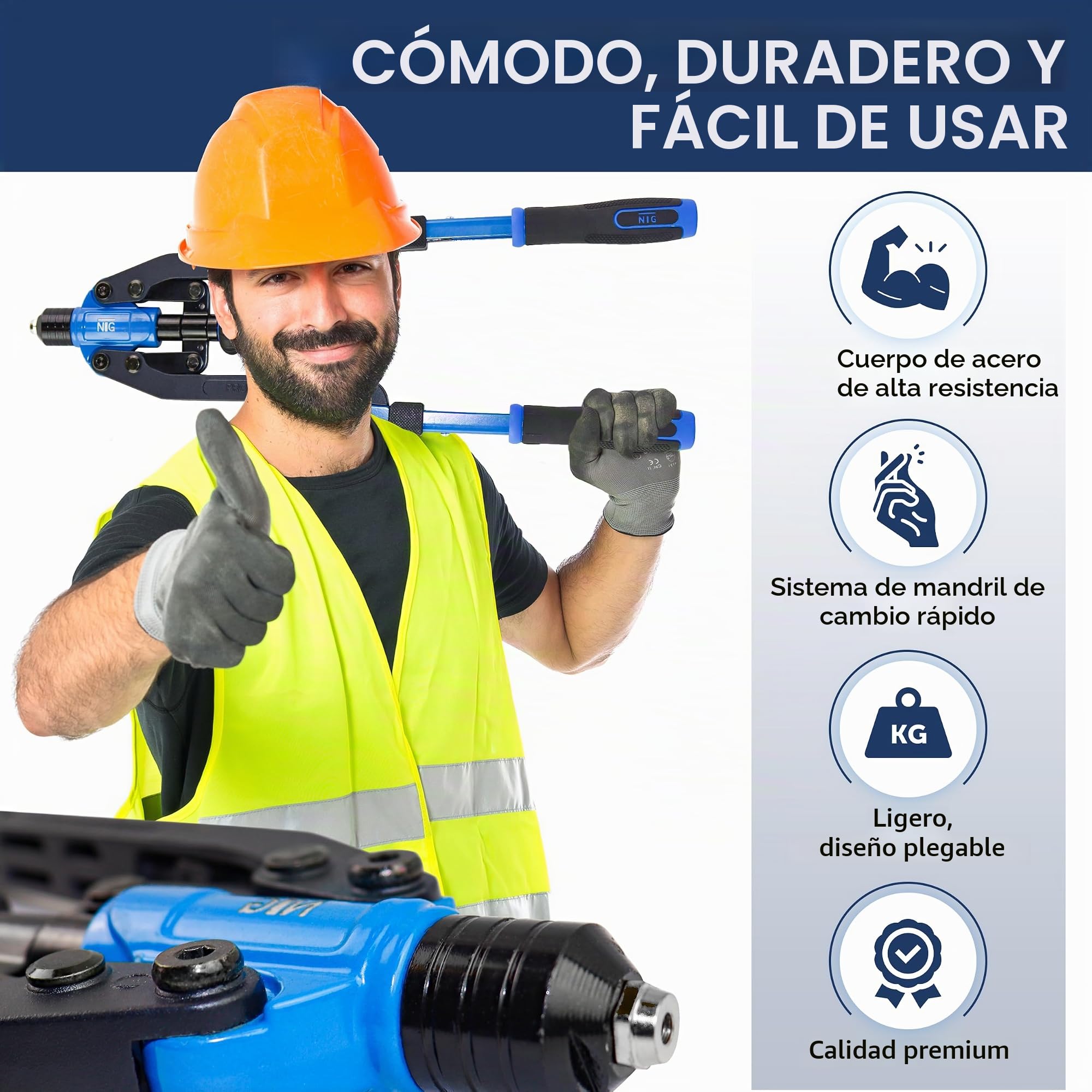 NTG Combi 2 en 1 - Remachadora para remaches ciegos y remachadora ciega, herramienta para remaches ciegos y tuercas de remache, incluye 85 piezas