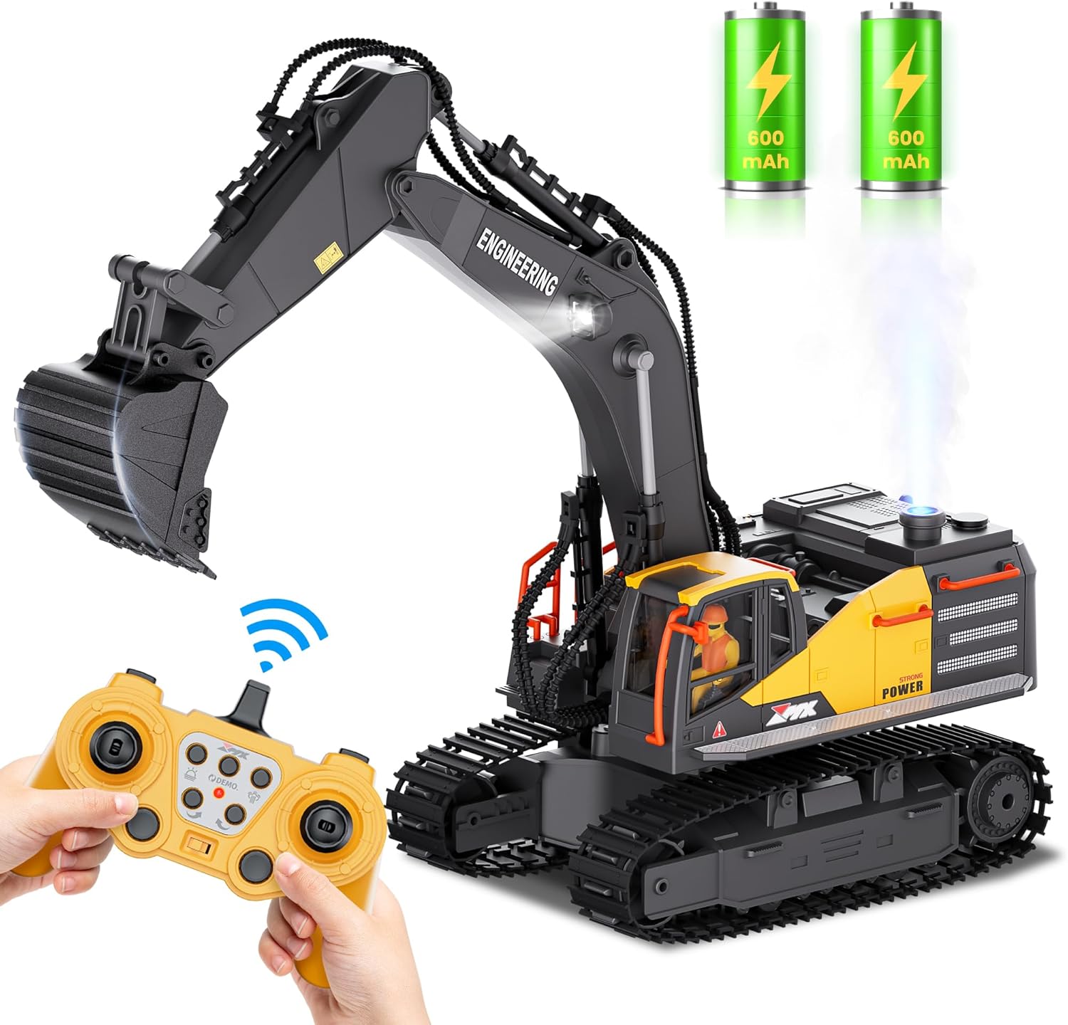 RC Excavator Toy for Boys -11CH Remote Control Excavator with Metal Shovel, Lights, Sound & Spray, 2×600mAh Rechargeable, 2.4Ghz RC Construction Vehicle, Digger Toys for Boys 3-5 4-7 8-12 RC Excavator Toy for Boys -11CH Remote Control Excavator with Metal Shovel, Lights, Sound & Spray, 2×600mAh Rechargeable, 2.4Ghz RC Construction Vehicle, Digger Toys for Boys 3-5 4-7 8-12