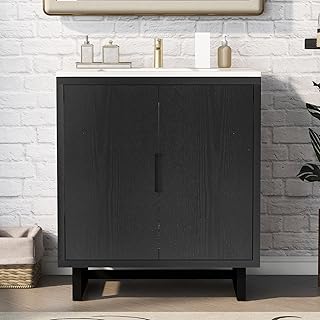 Merax 30" Bathroom Vanity Set with Sink, Combo Cabinet, Solid Wood Frame Bathroom Storage Cabinet, Black Price In India