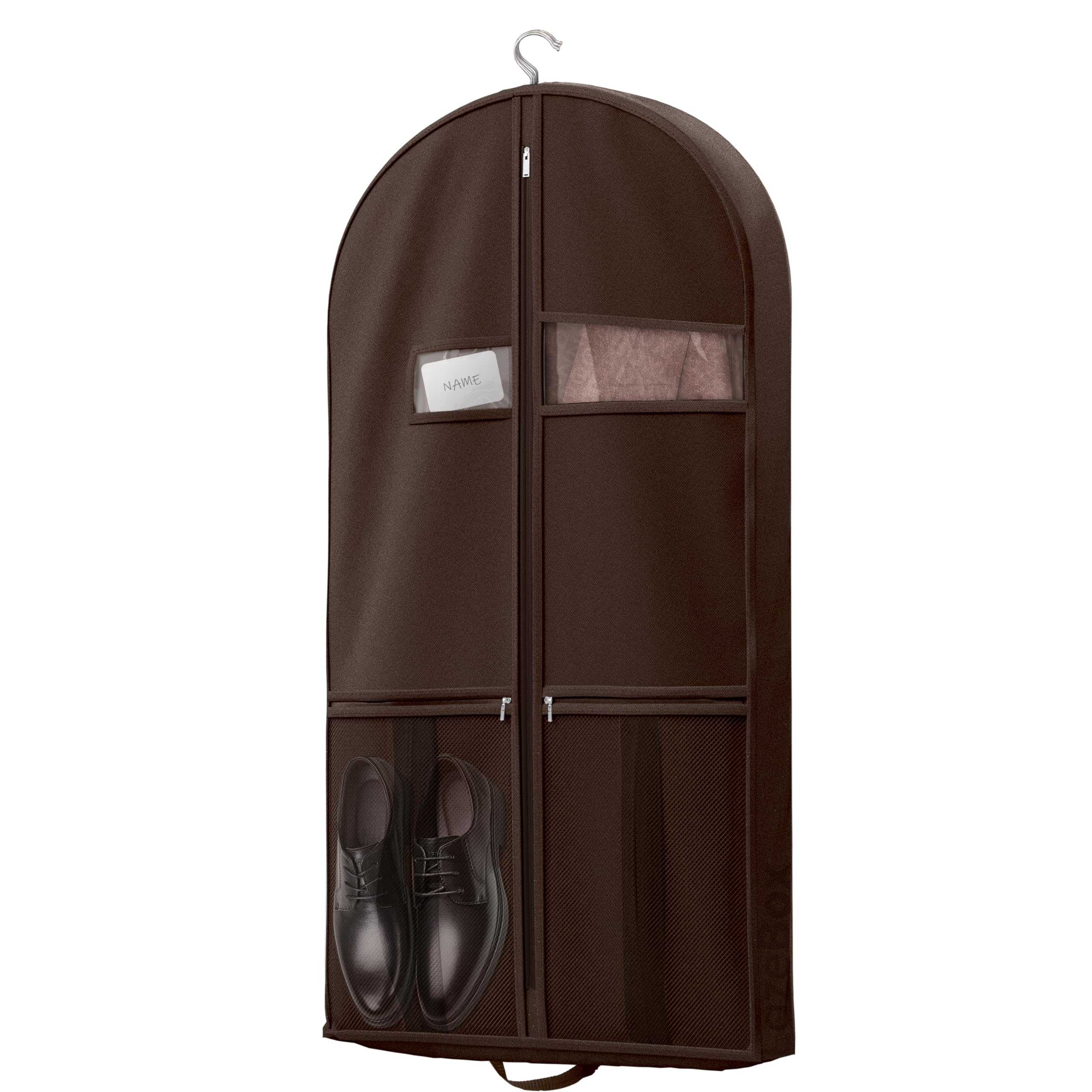 Lazebox 43" Travel Garment Bag with Accessories Zipper Pocket, Heavy Duty Suit Bag for Suits, Tuxedos, Dresses, Coats, Brown, 1 pack