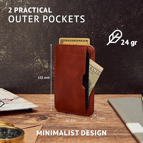 Miniatura 8 de Vaultskin CHELSEA - Tarjetero de cuero delgado Cartera minimalista con bolsillo frontal para hombres con bloqueo RFID Cartera minimalista para