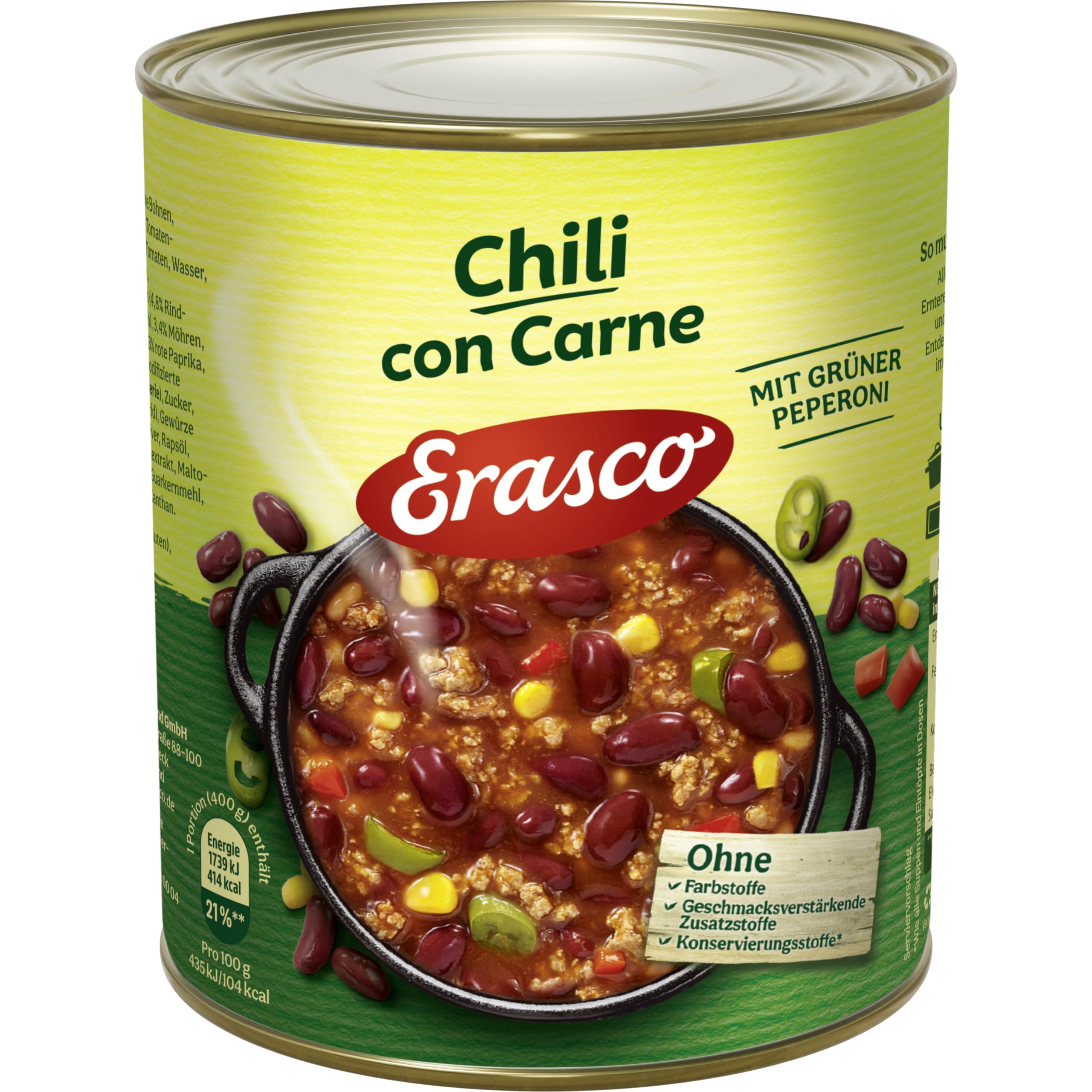 Erasco Chili con Carne 800g (6er Pack) In rund 5 Minuten fertig – Mit viel Gemüse – Ohne Schnickschnack - Einfach lecker
