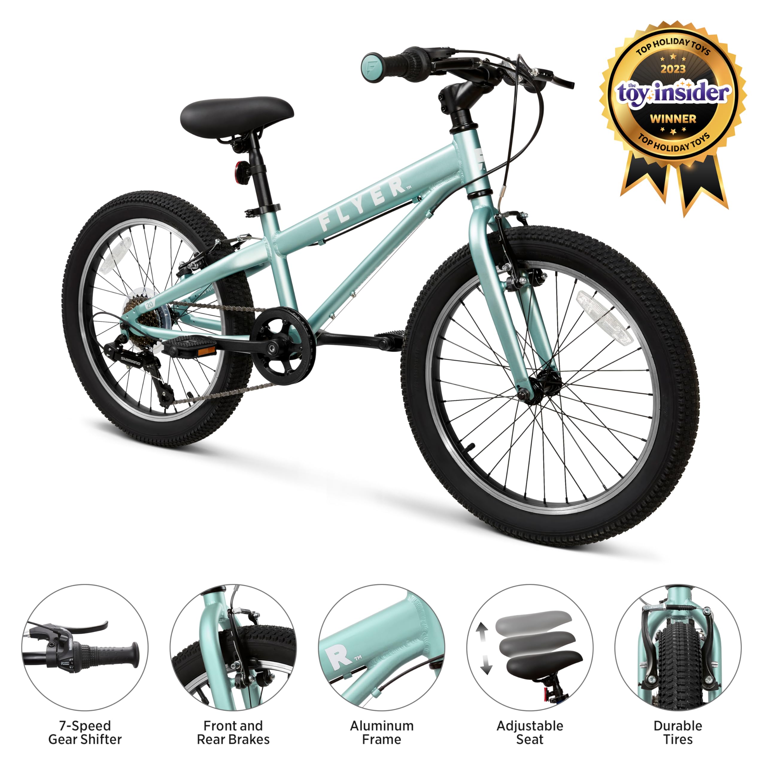 Flyer™ 20” Kids' Bike, Teal Toddler and Kids Bike, 20 Inch Wheels