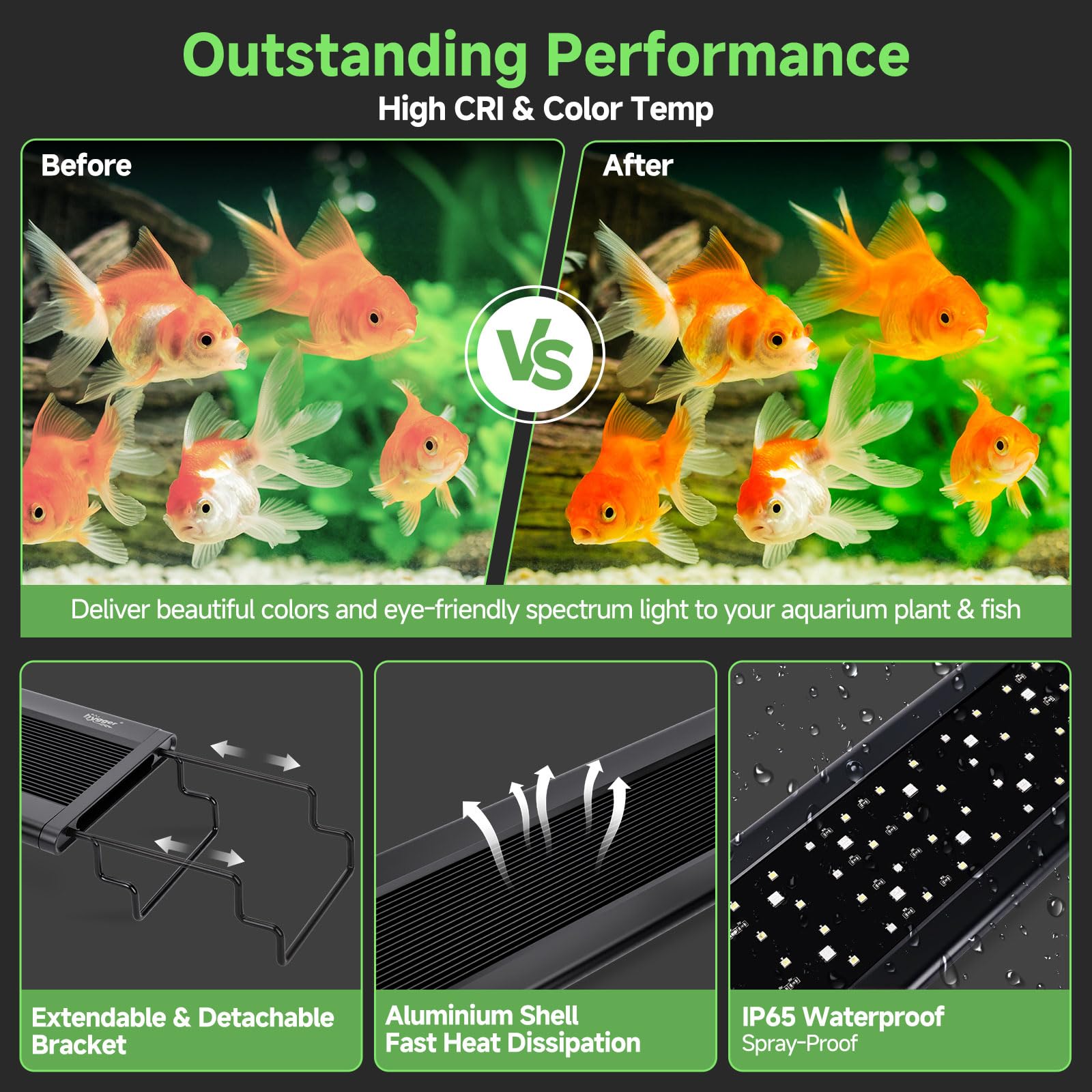 hygger Aquarium Beleuchtung LED, Aquarium Licht, Aquarium lampe 24/7 beleuchtung für aquarien mit Controller, 5 Modi mit Timer, 8 Farben, verstellbare 10 Helligkeit (46W（90-105CM）)