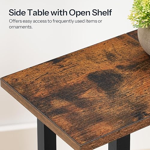 Miniatura 8 de HOOBRO Mesa auxiliar pequeña y estrecha con estación de carga, mesa auxiliar delgada para espacios pequeños, mesita de noche delgada con salida de