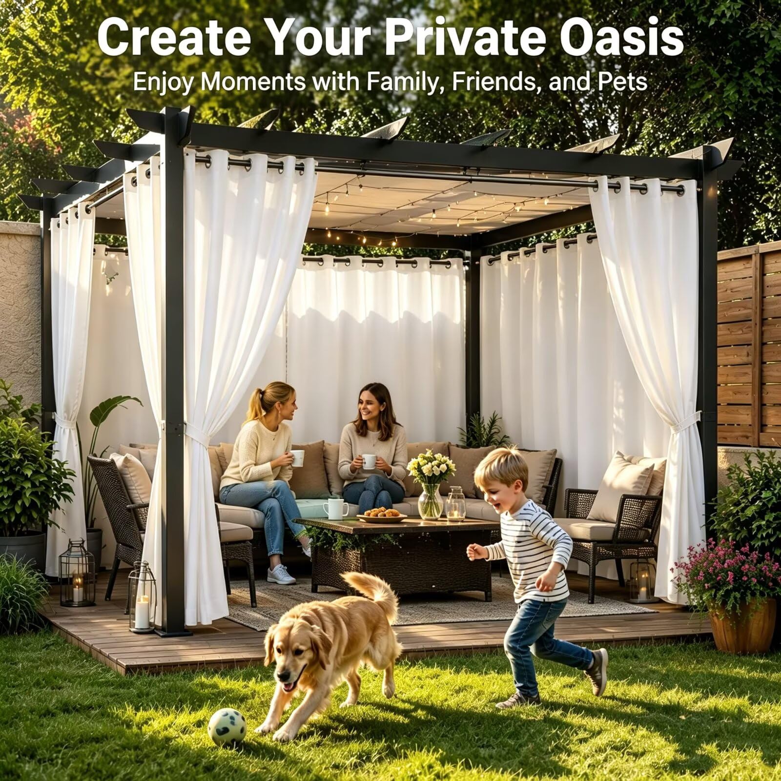 Lot de 2 Rideaux Pergola Extérieur Anti Soleil Œillets 2.15x2.75m