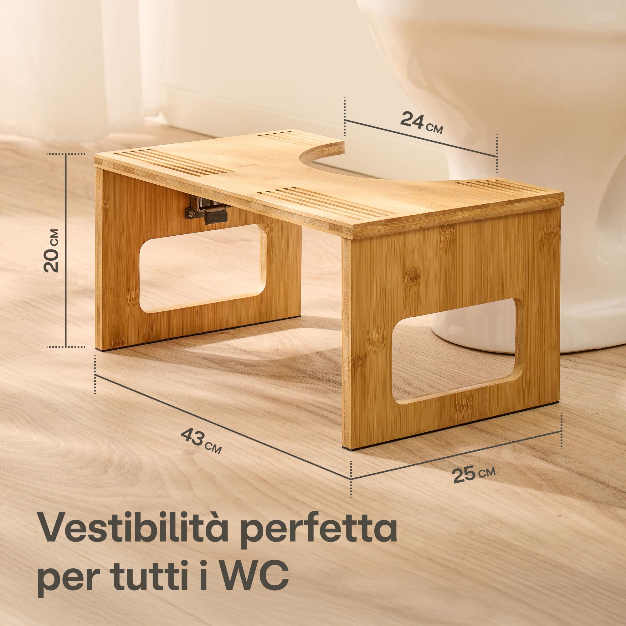 Praknu Sgabello WC Pieghevole in Bambù FSC® – Ergonomico, 𝗔𝗻𝘁𝗶𝘀𝗰𝗶𝘃𝗼𝗹𝗼 e Fisiologico per Adulti - Ideale per il Bagno