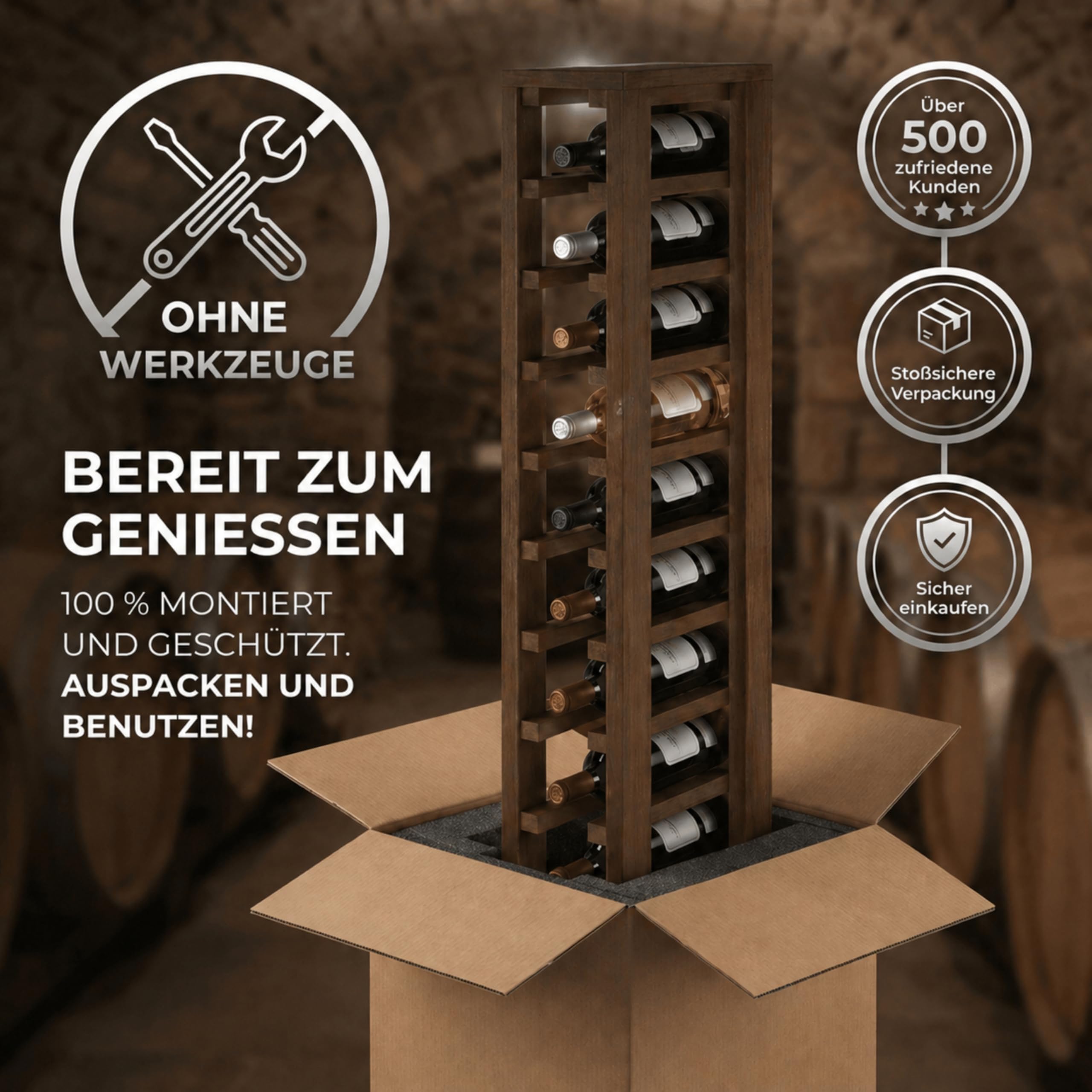 Weinregal Holz Kiefernholz 10 Flaschen - Dunkle Eiche | Weinregalmöbel, Weinregal schmal, Flaschenregal, Weinständer, Wine Rack 105x13x32 cm. Farbe Dunkle Eiche