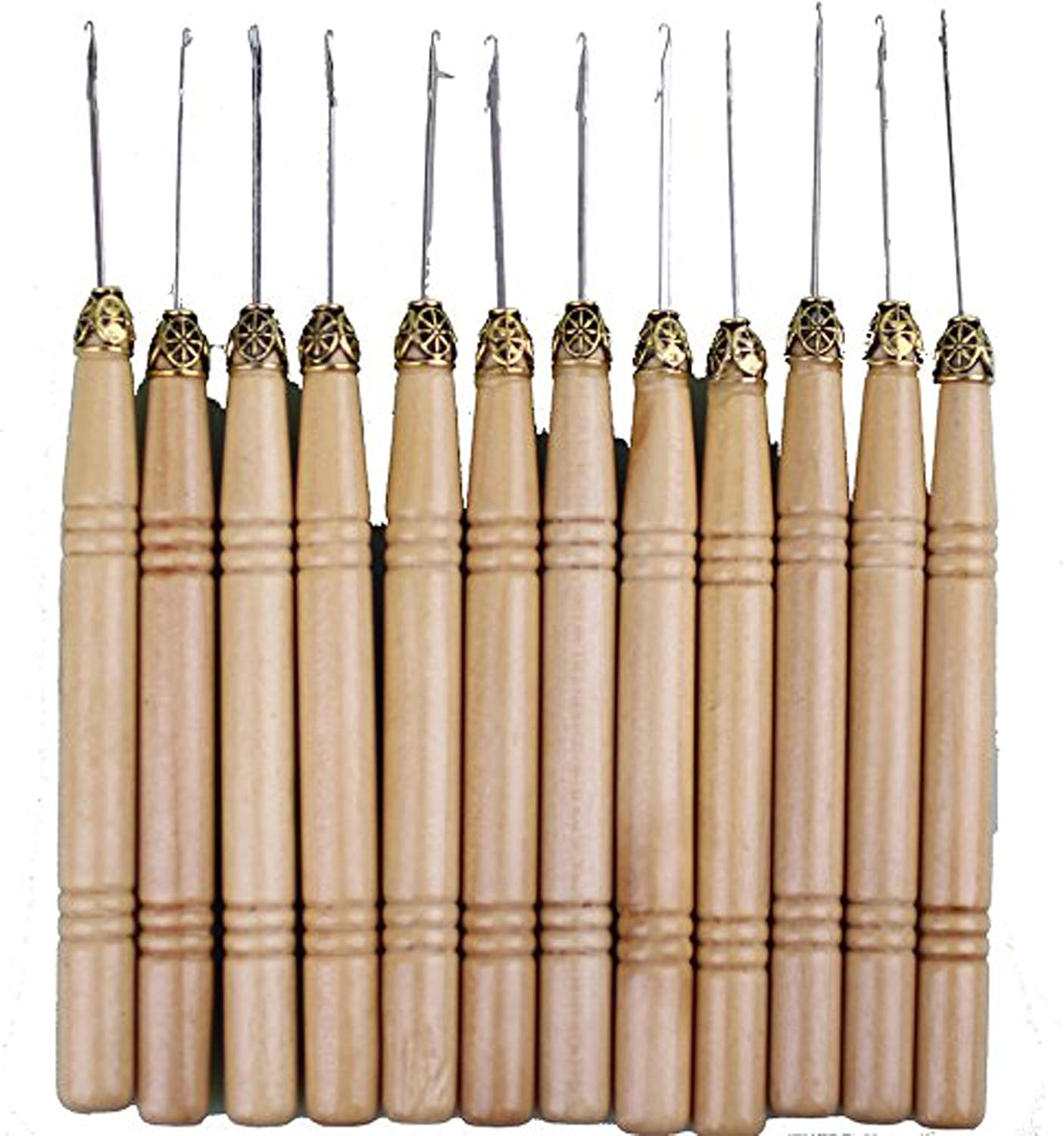 Dreambeauty 12pcs/lot Wooden Handle Latch Hook for Wig Ventilating Crochet Needles