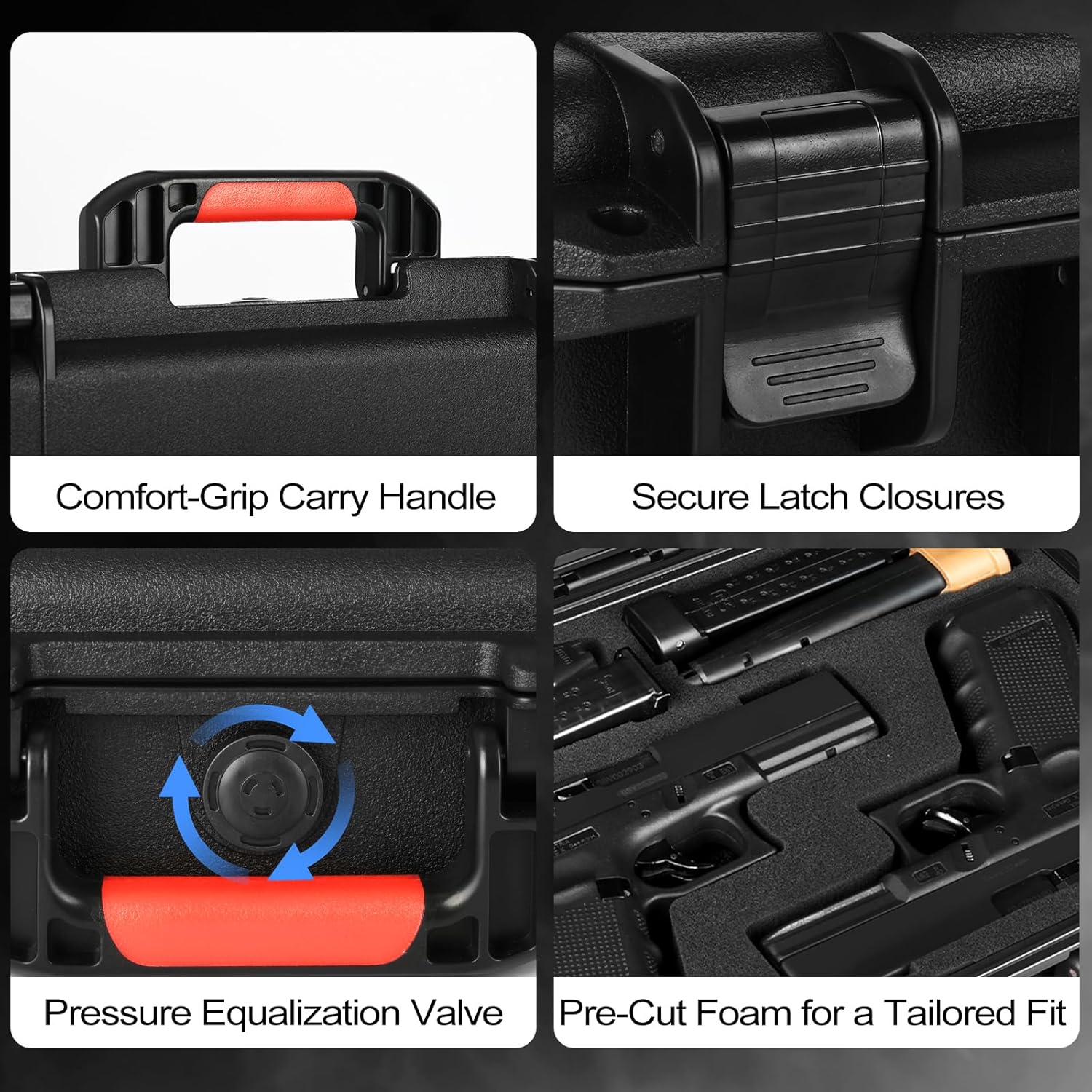 LOTOCASE TSA Approved Gun Case for Glock Pistol - Hard Shell Handgun Case with Pre-Cut Foam for Glock G19/ G17/ G43/ G26/ G20/ G21/ G22/ G31/ G32/ G45 | Waterproof & Shock
