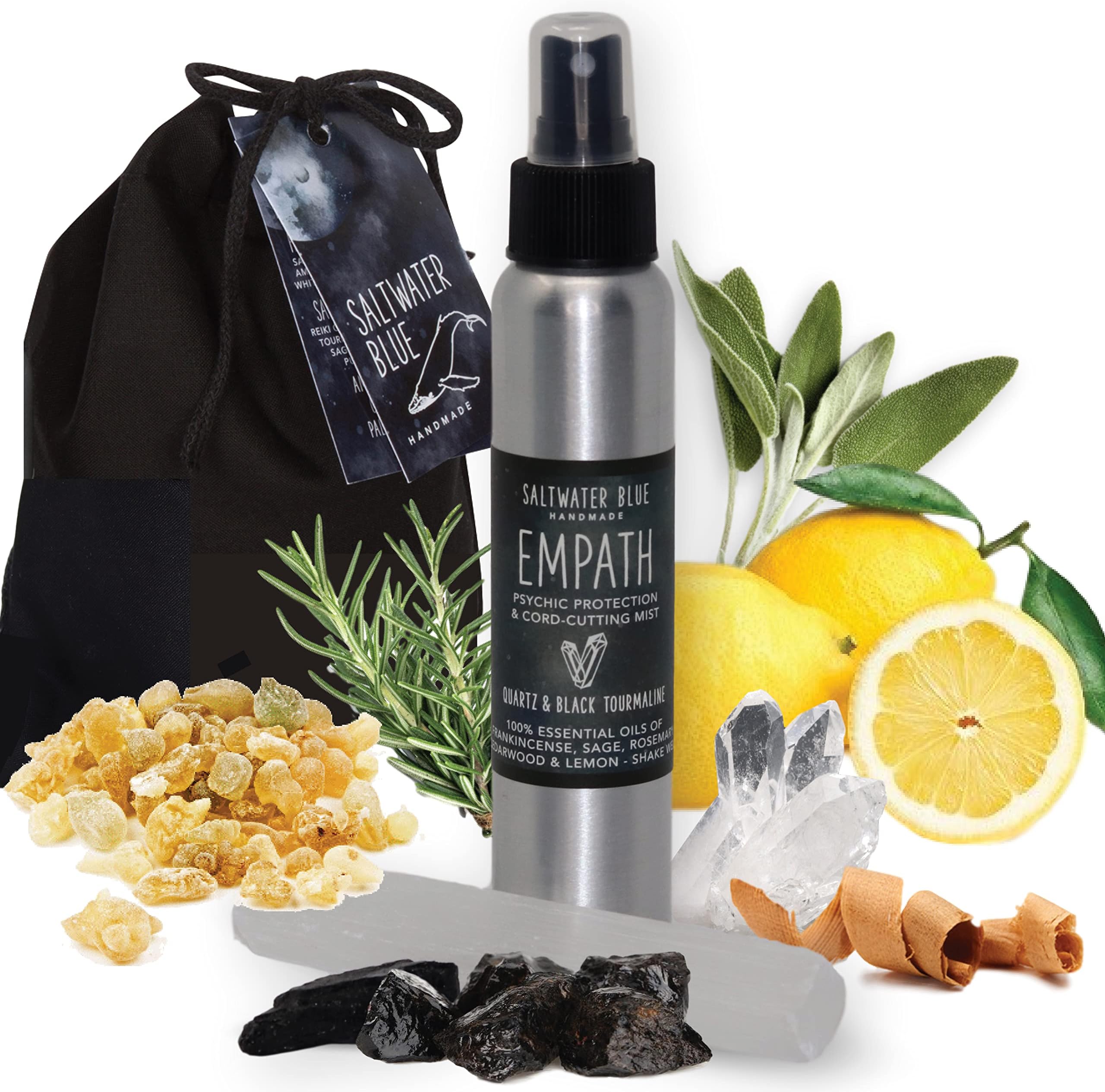 Empath Shielding Smudge Kit • Spiritual Gifts for Women • Reiki Supplies • Witchy Gifts • Spirtual Things • Protection from Evil • 4 oz • Selenite Wand Incl. • Sage Spray for Cleansing Negative Energy