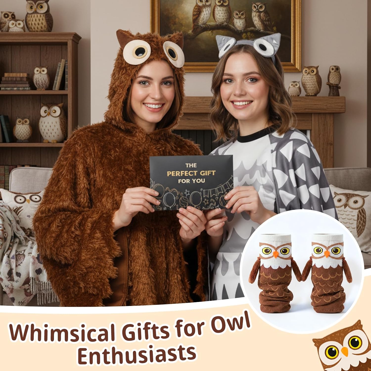 Funny Animal Owl Socks for Men Women Novelty Magnetic Hand Holding Crazy Socks for Kids Boys Halloween Prank Gifts