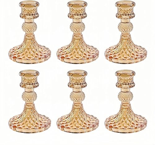 Portavelas de cristal, portavelas cónico a rayas, juego de 6 candelabros para centros de mesa, decoración del hogar, bodas, festivales y fiestas