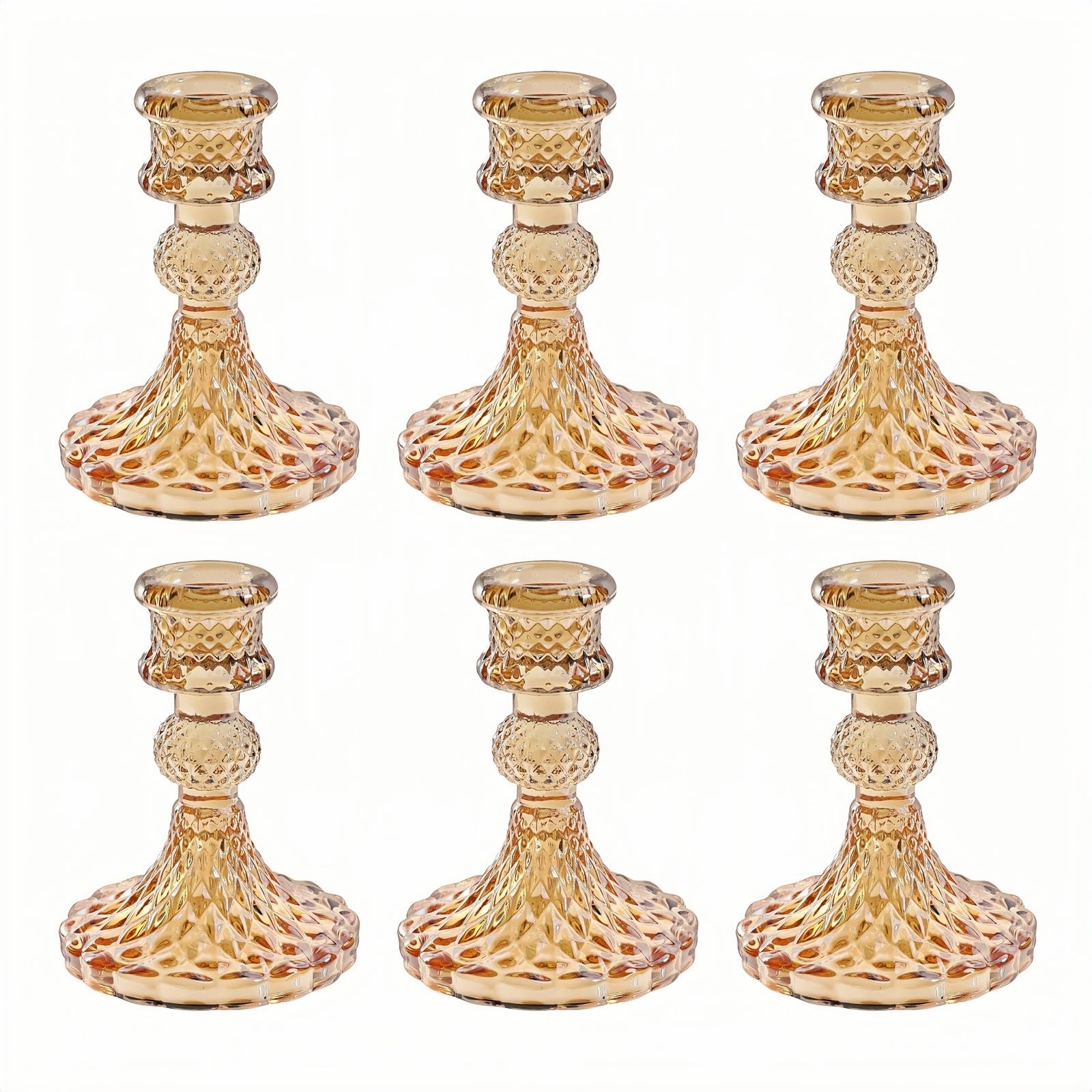 ECHFSM Glass Candlestick Holder,Striped Taper Candle Holders,Set of 6 Candle Stand for Table Centerpieces, Home Decor,Weddings,Festival and Parties (