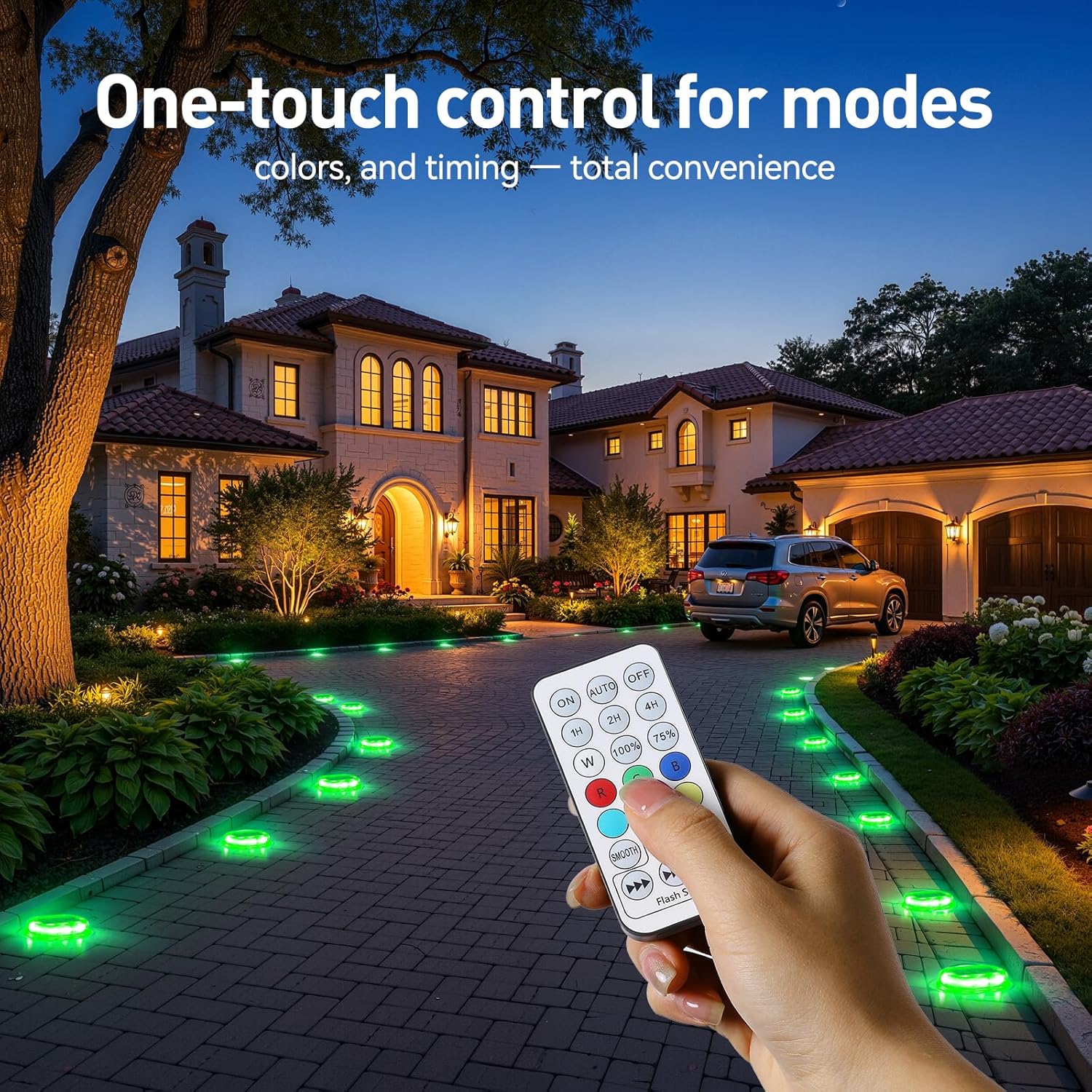 AGPTEK RGB Solar Deck Lights with Remote Control 12 Pack, One-Click Sync Group Control & 10 Light Modes & RGB Chasing, Outdoor Decorative Driveway Marker for Pathway, Dock, Step, Walkway, Yard, Garden